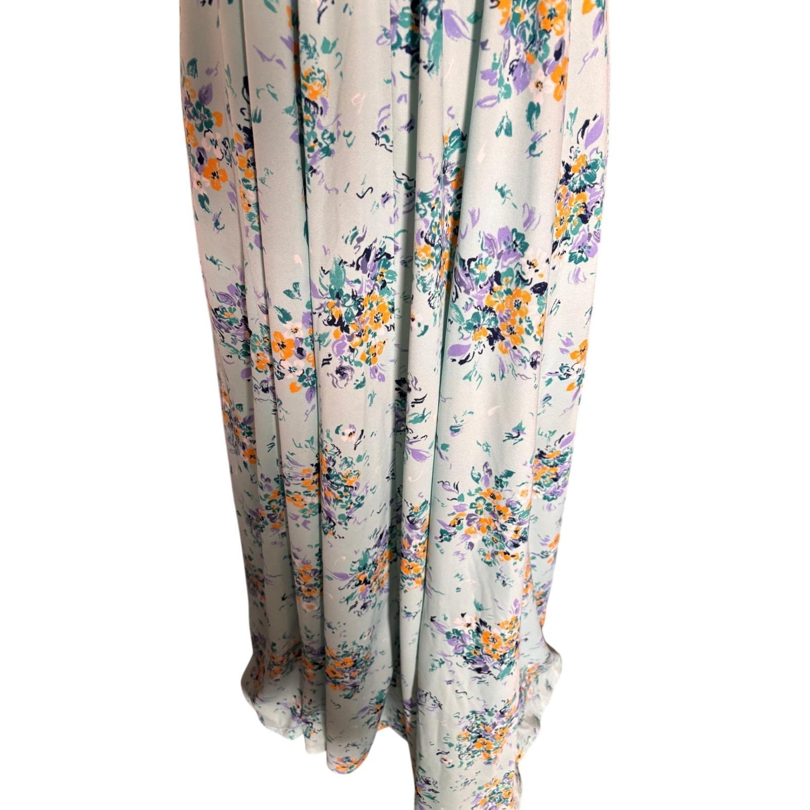 Vintage 70s Floral Empire Waist Maxi Dress Mint Blue Prairie Cottagecore M
