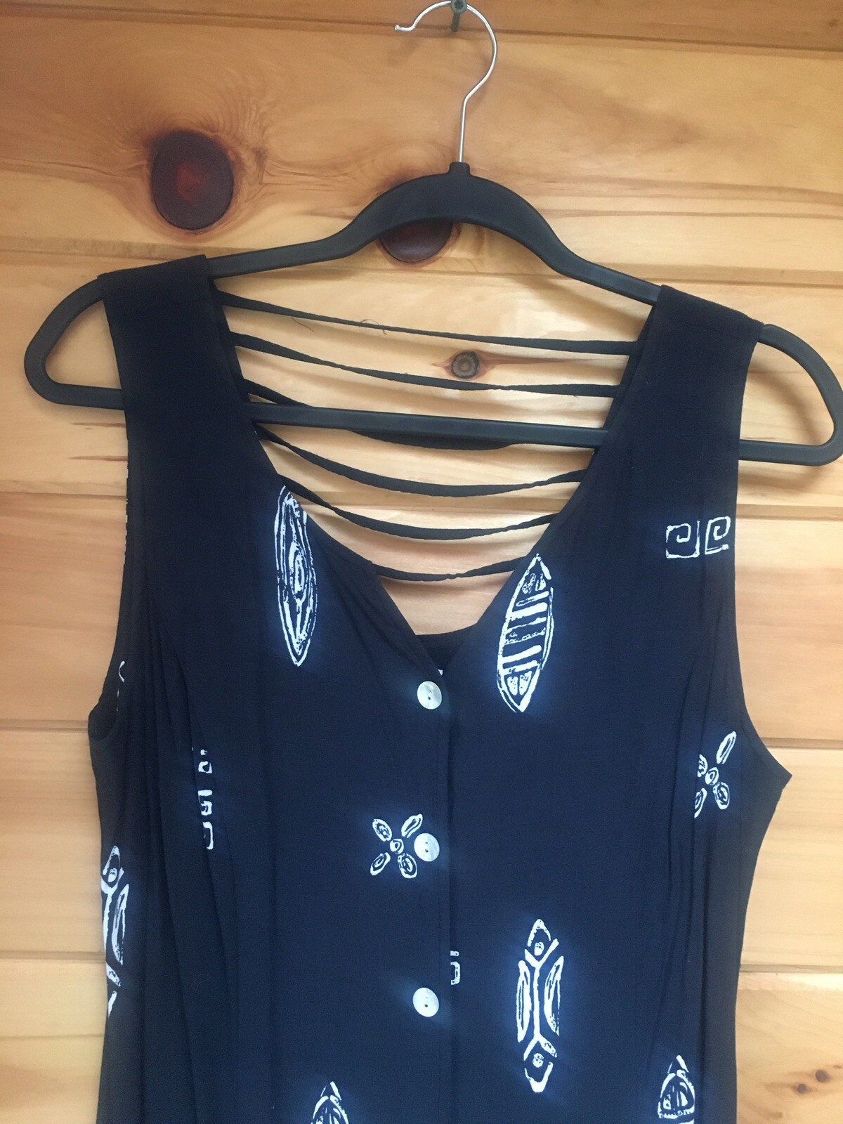 vintage 90s dress Black And White African Sundress Size Medium 14P Button Front