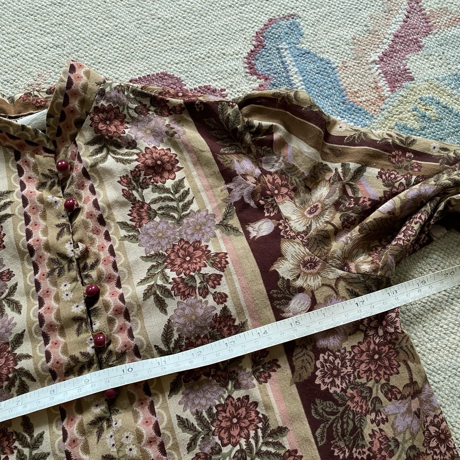 70s Applause Showstopper Floral Blouse Band Collar Medium Hippie Boho Vintage