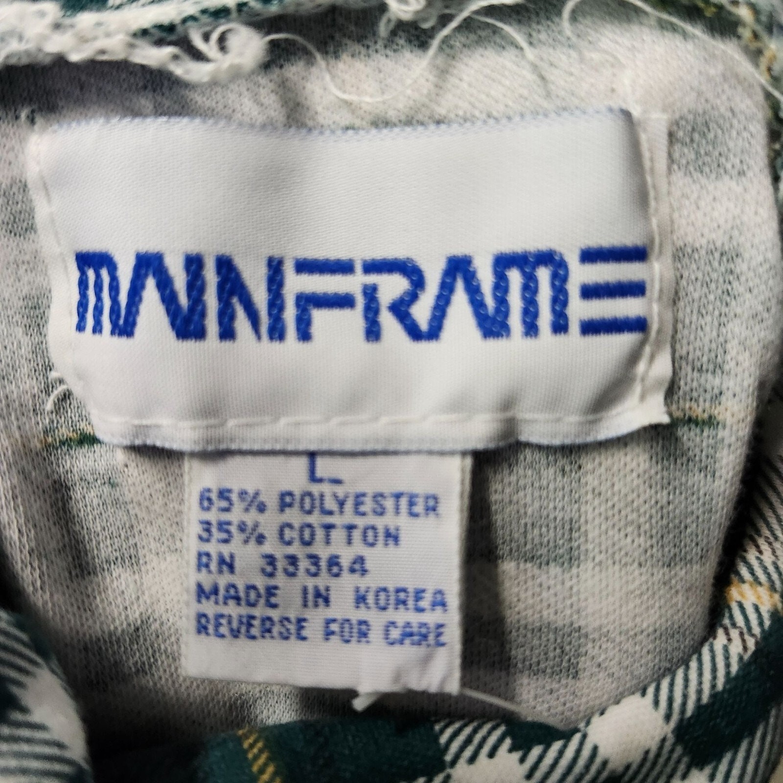 Women’s Vintage Manframe Plaid Turtleneck Long Sleeve Shirt Large Green & White