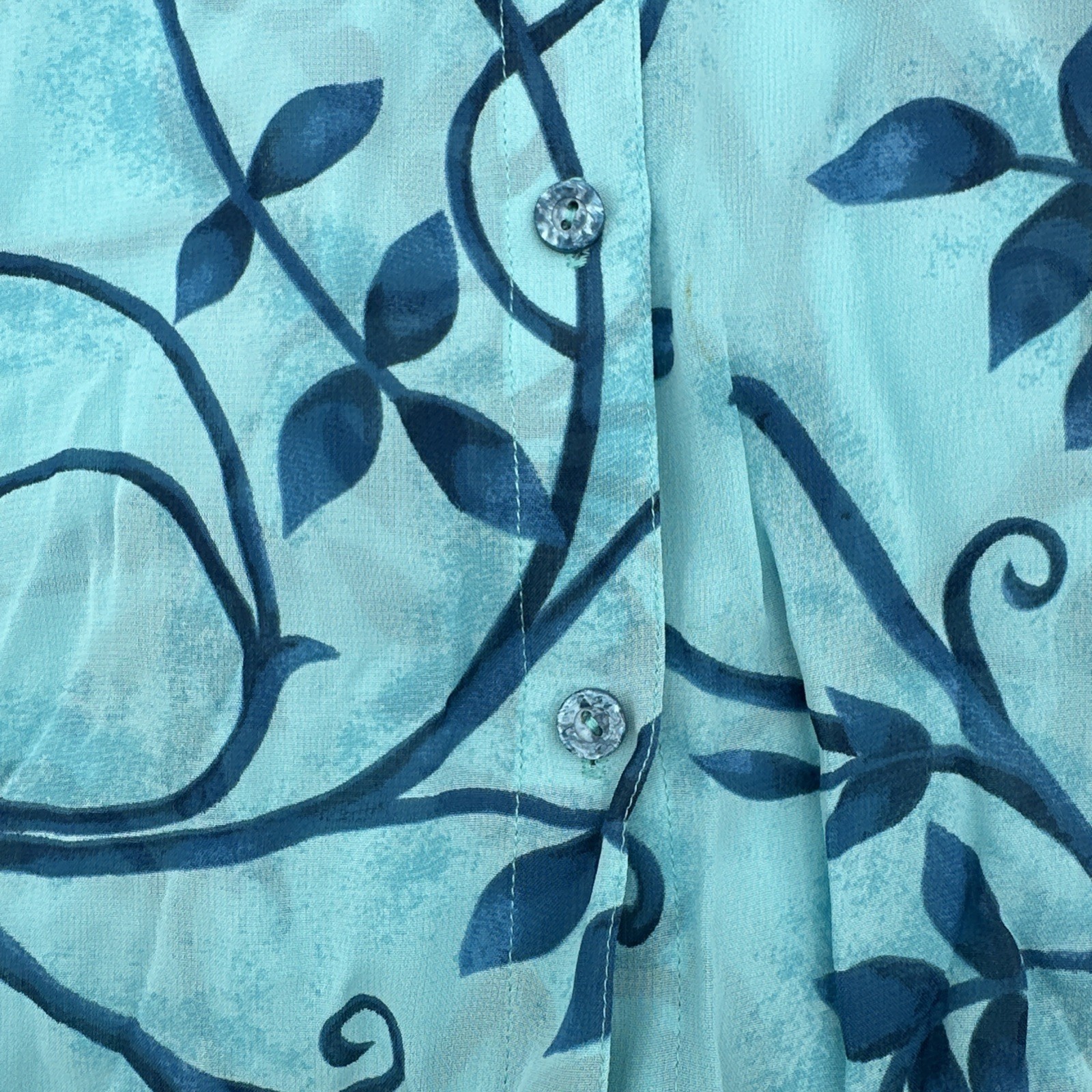 Vtg C.M Shapes Blue Floral Pattern Skirt And Button Down Sheer Top Size 14