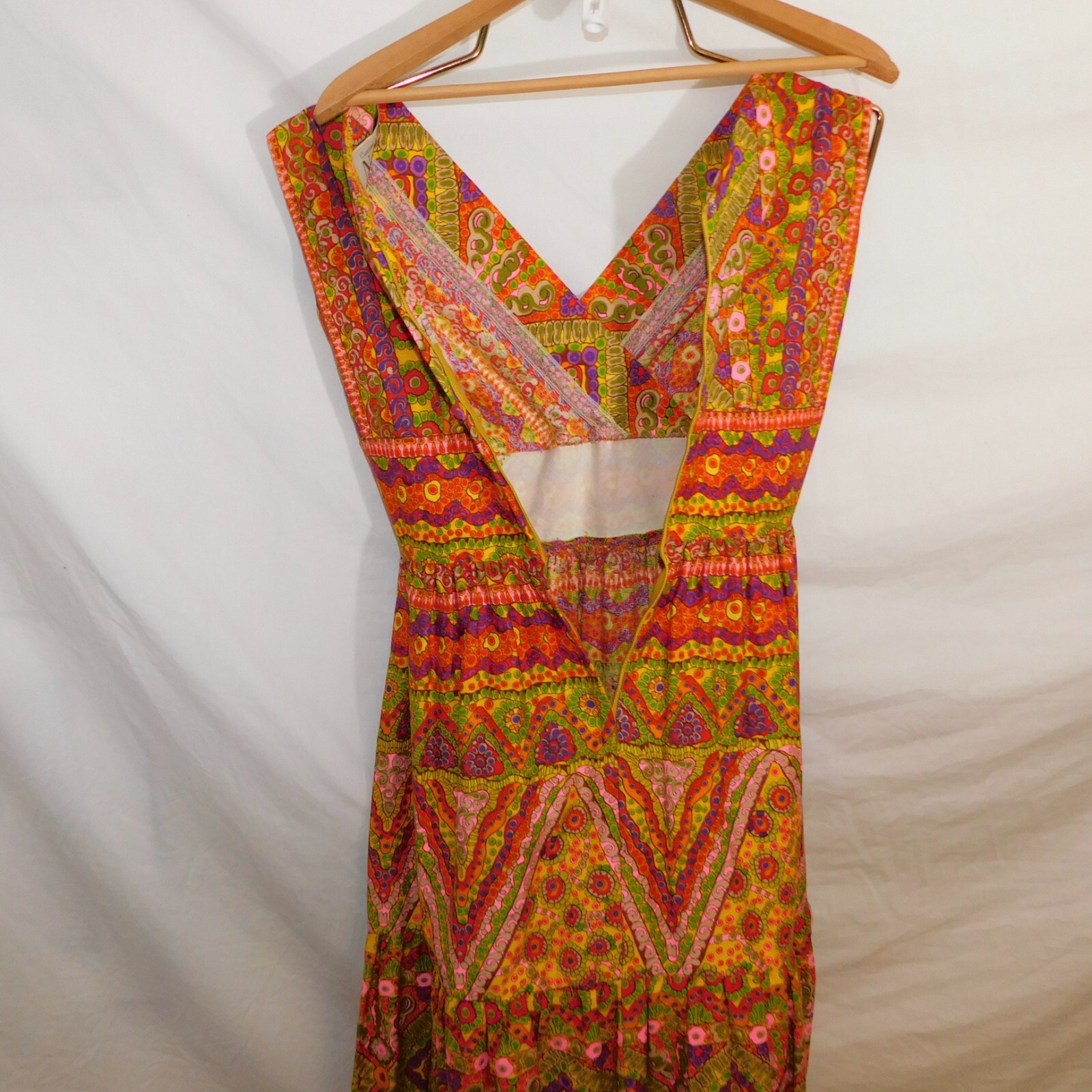 Vtg 70’s Womens M Psychedelic Colorful Floral Maxi Party Dress Nardis Dallas