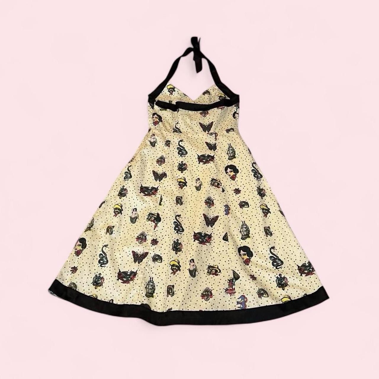 Vintage 90s Rockabilly Halter Dress Classic Tattoo Pinup 100% Cotton Womens M