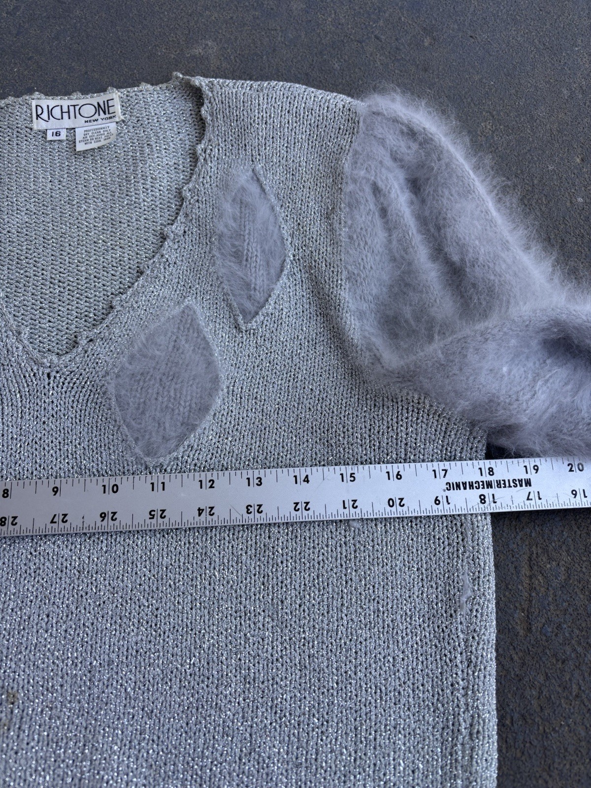 VTG Glam FUZZY Angora Sleeve/trim GLAM V-neck Sparkly Sweater.med/LG