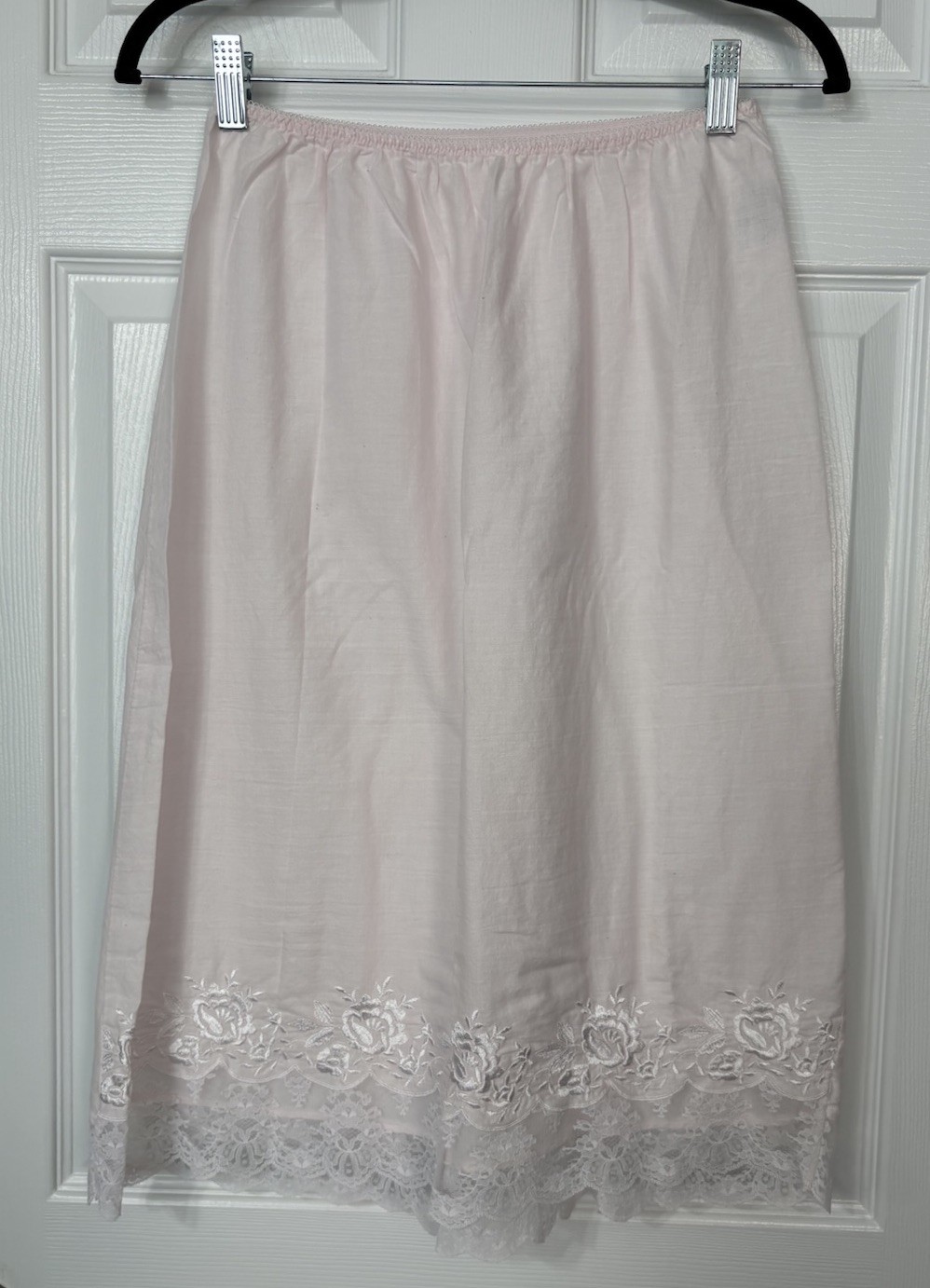 Women’s Half Slip Size L Pink Embroidered Lace Elastic Waist Cotton Made In USA