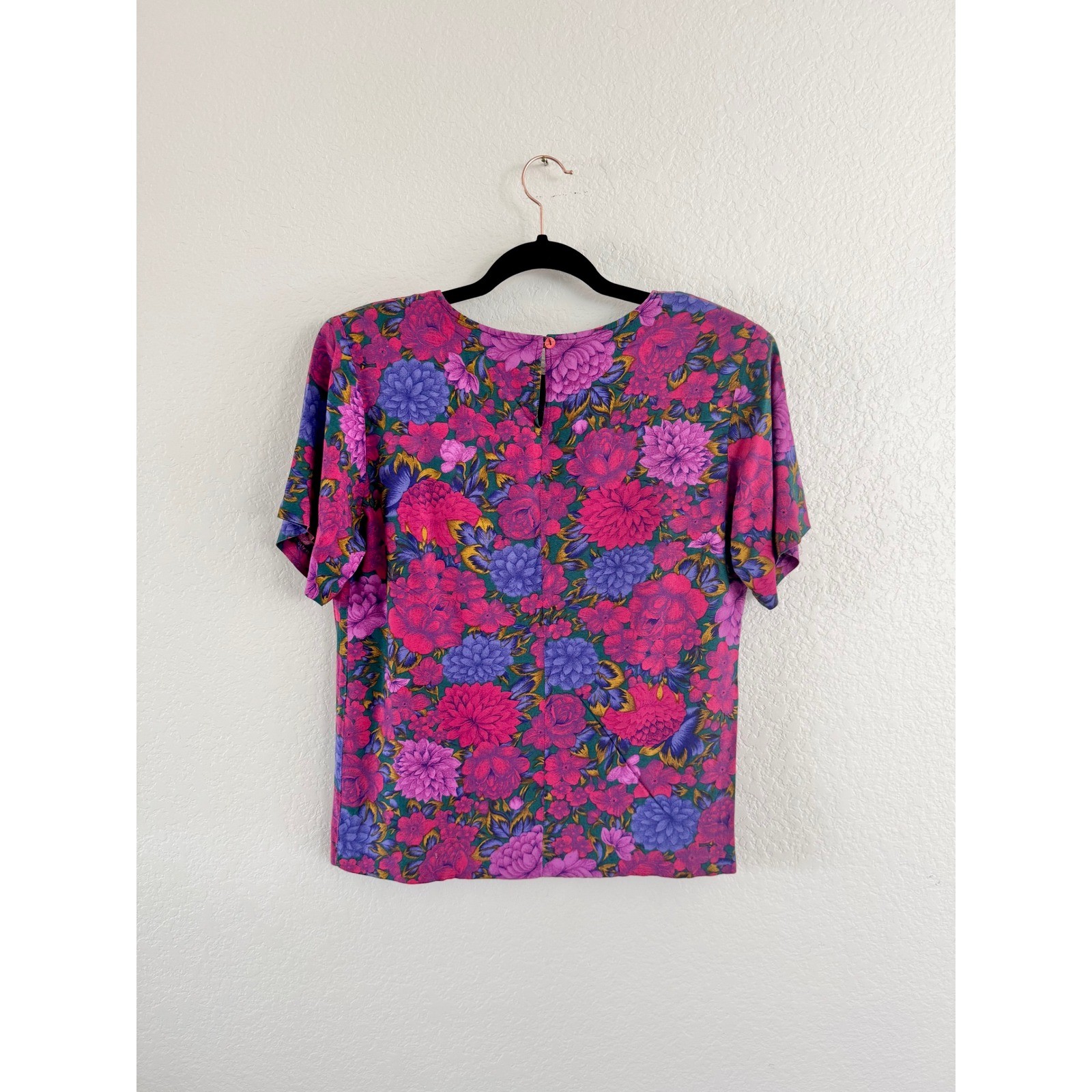 Ellen Ashley Floral Blouse Womens Medium Pink Purple Vintage 90s Top