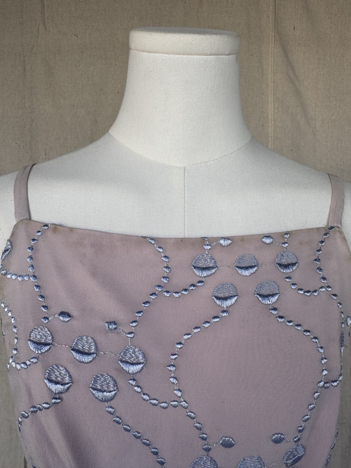 Vintage 90s TOCCA 100% Silk Blush Pink Embroidered Midi Dress Size 4 Crown Label