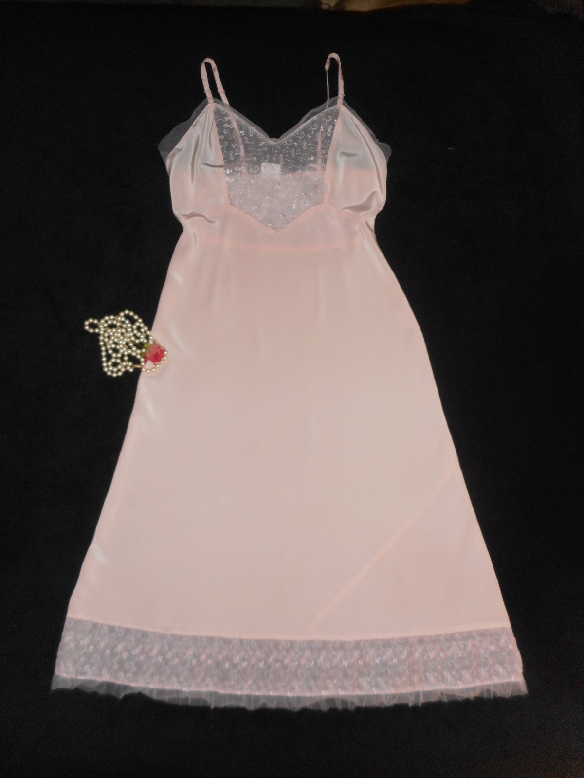 30/32 Vtg Pink Full Slip Bias Cut and Rogers Formfit 1/2 Slip Ribbons 'n Bows