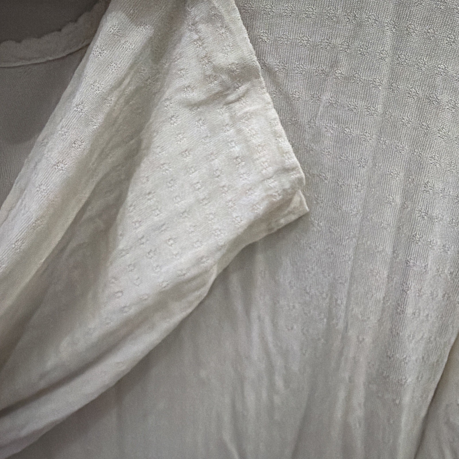 Vintage 80s Lands End 100% SILK Pattern Sheer Top Undershirt Blouse White M10-12
