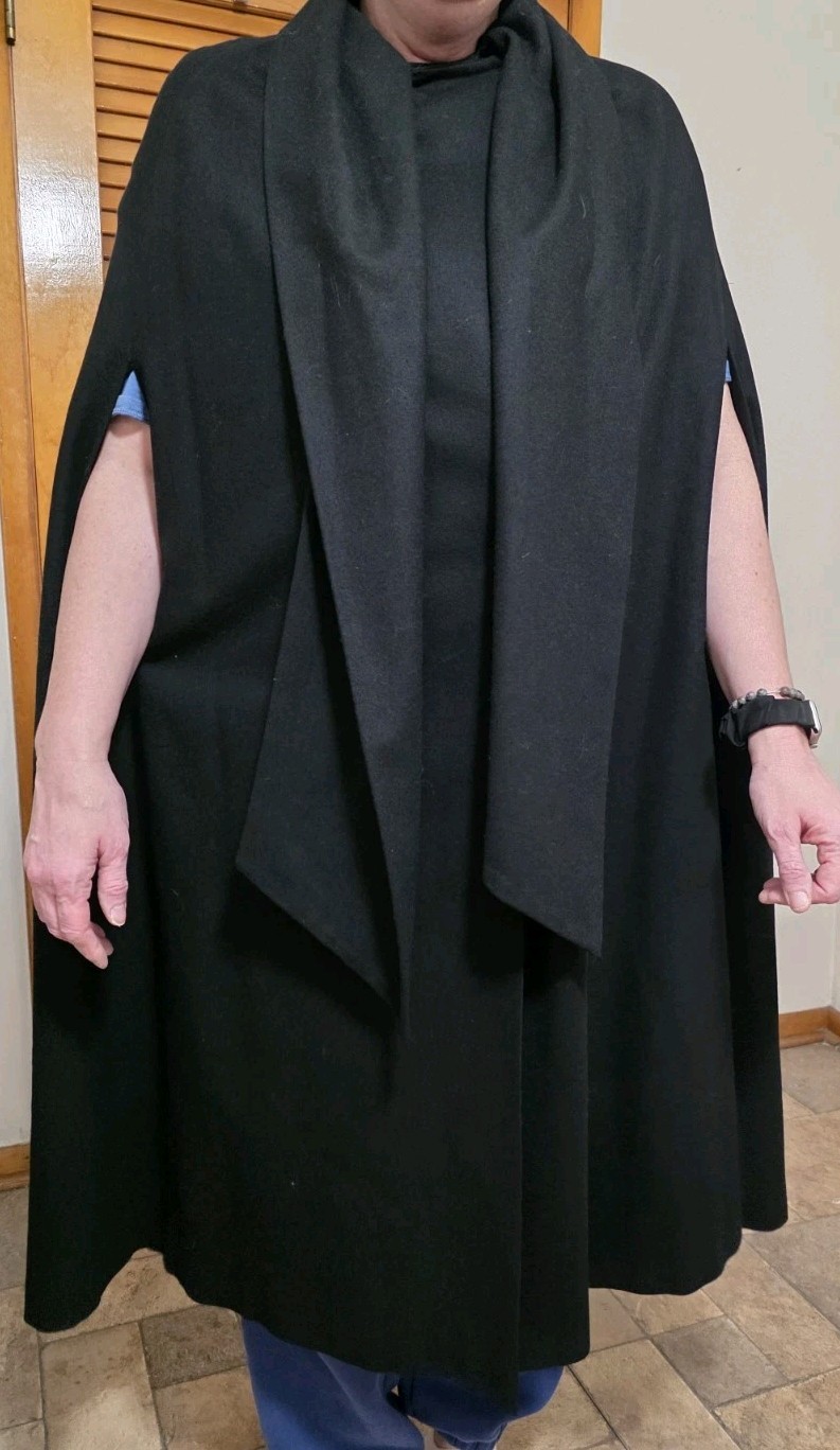 Vintage Wellington Fashions Black Merino Wool Full Length Cape Poncho Coat Cloak