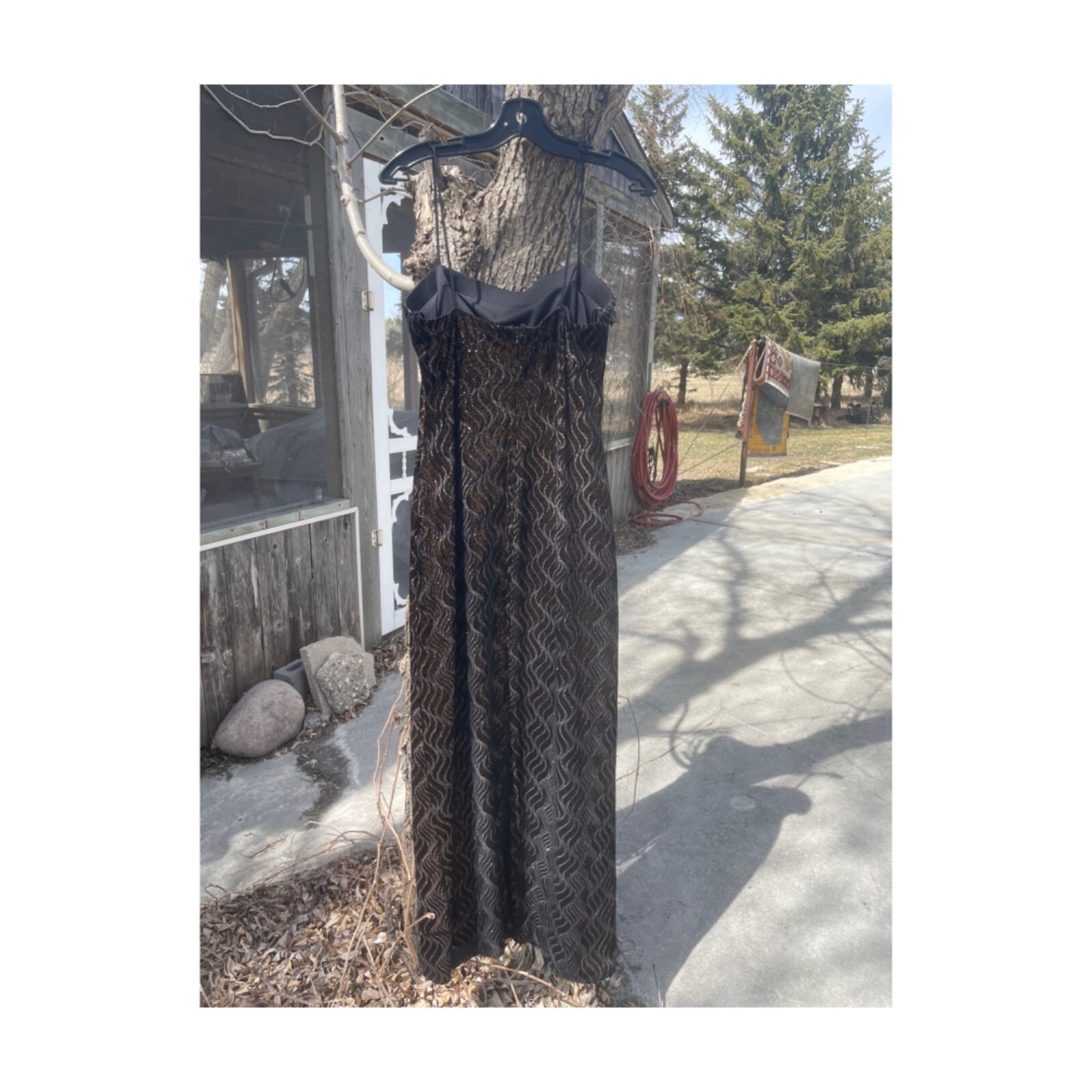 Vtg | 90s Formal Gown Dress Velvet Burnout Copper Metallic Spaghetti Straps 14