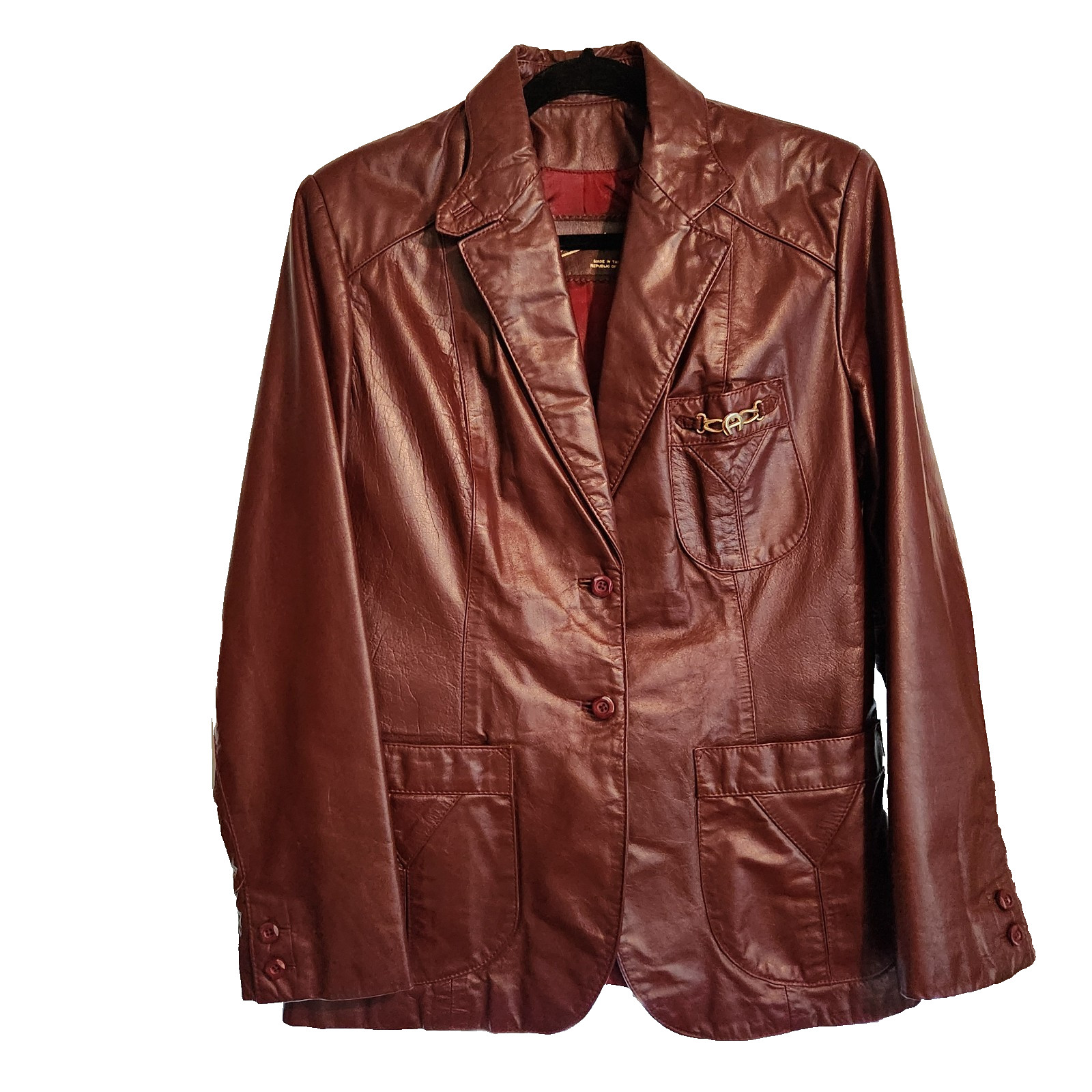 Vintage Etienne Aigner Burgundy Oxblood Genuine Leather Jacket Blazer Size 16