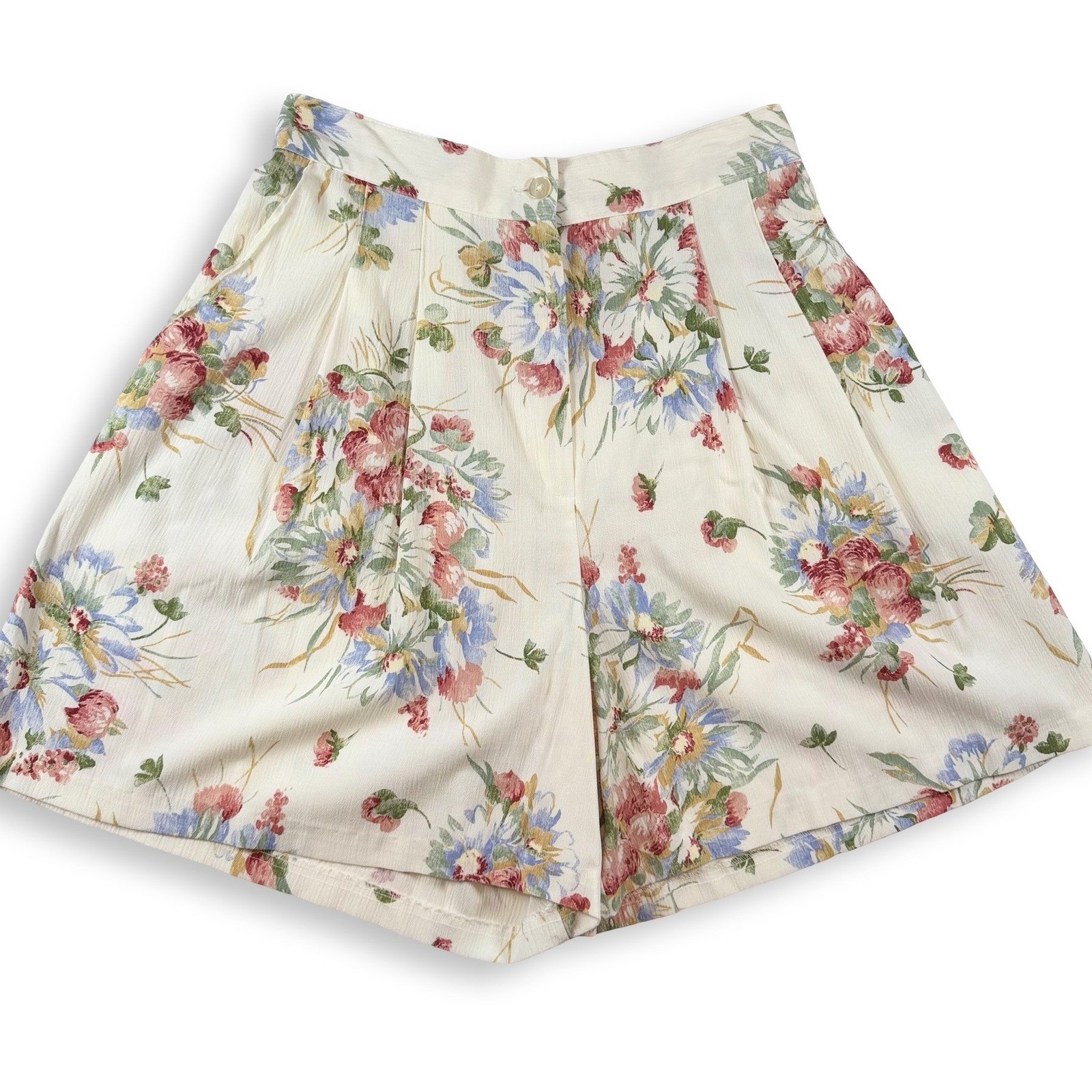 Vintage High Waisted Pleated Floral Shorts Chintz Coastal Grandmother Size 12