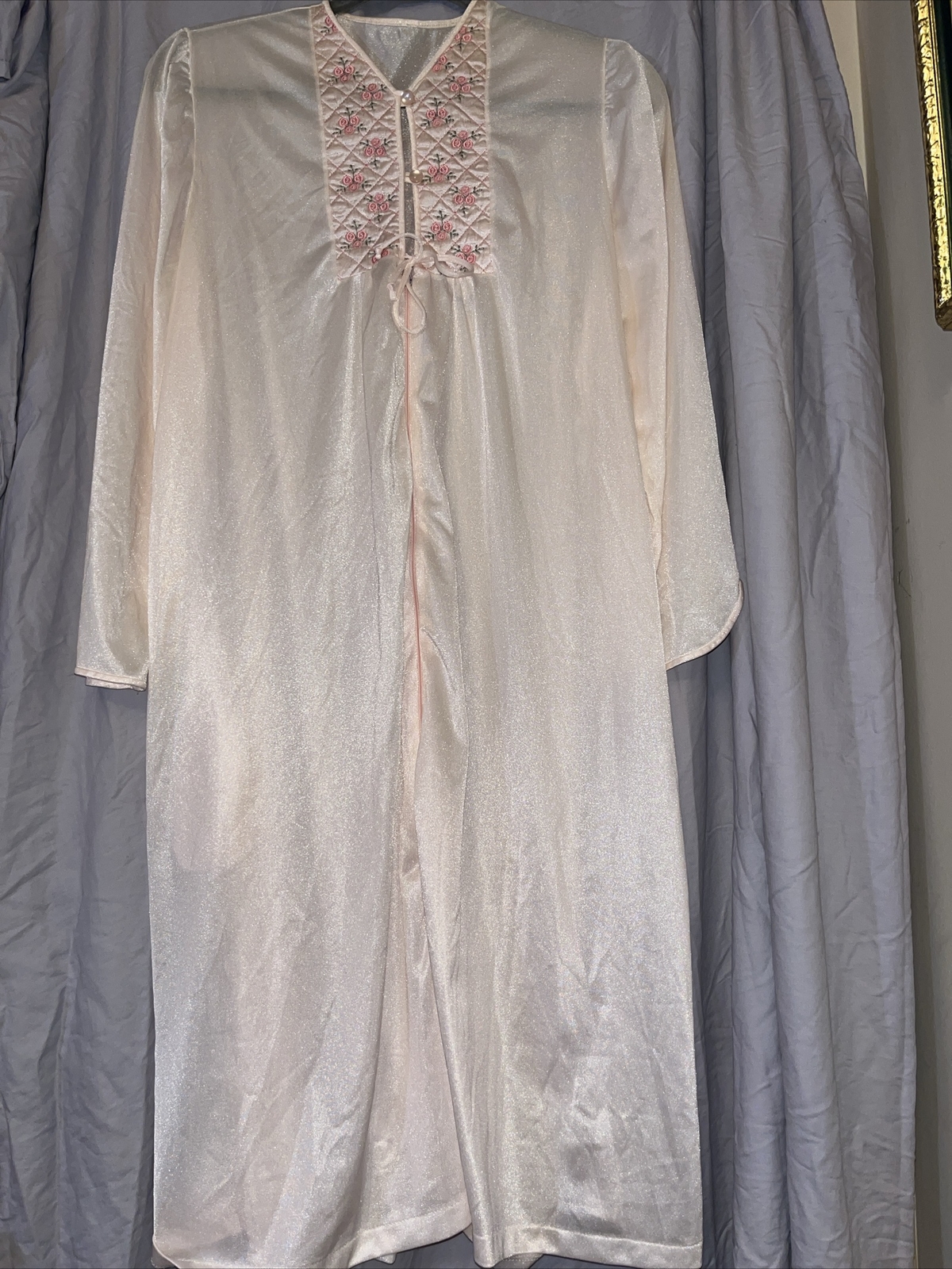 Vnt Dressing Gown Pink Floral Regency Embroidered Button/zip M 10 12 Hollywood