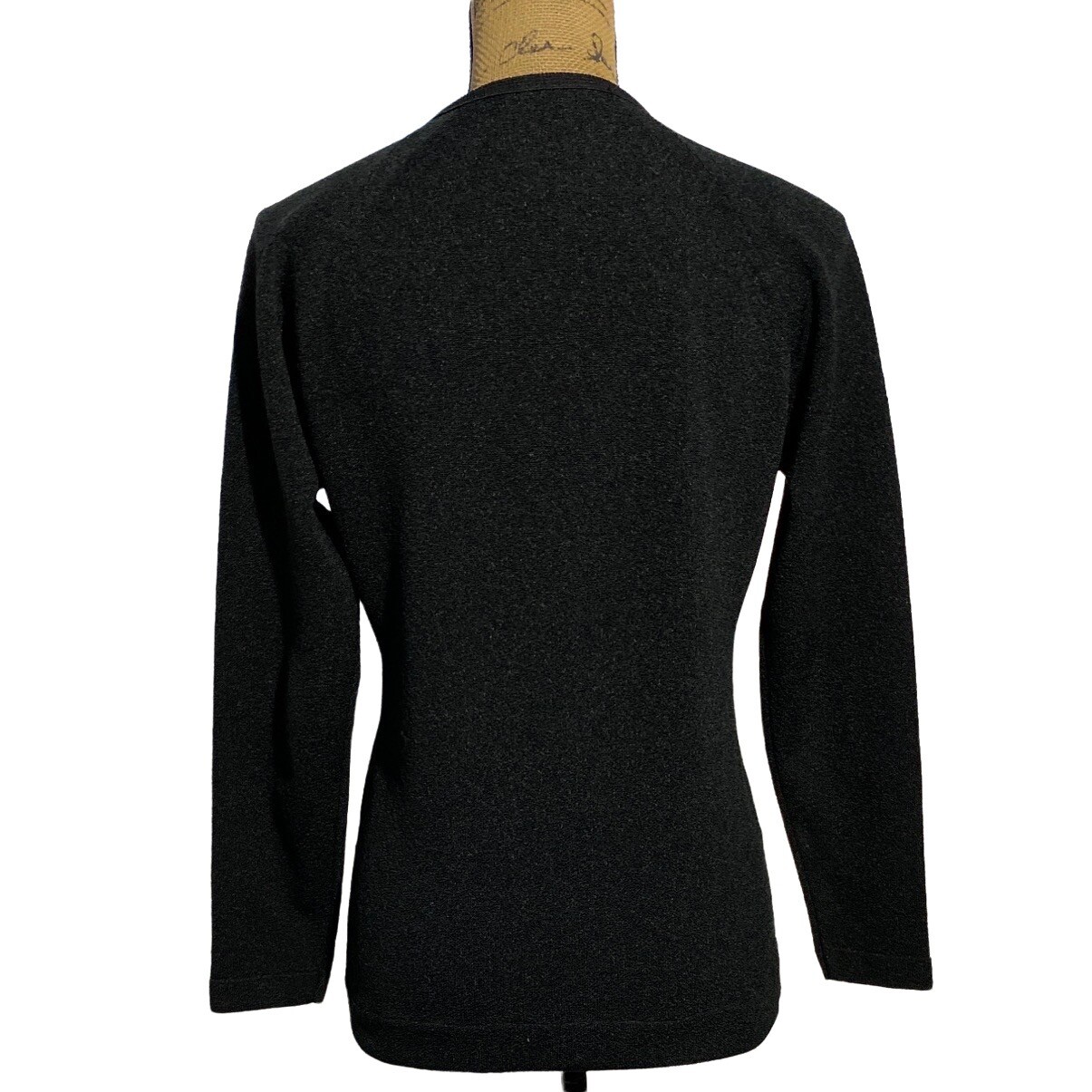 Talbott Traveler VTG Cardigan Lady Sweater Dacron Knit S M Solid Black Dacron