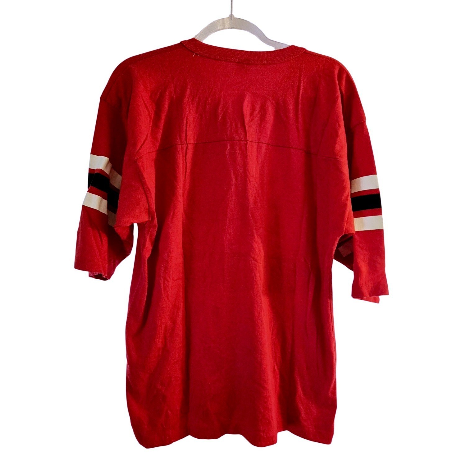 Vintage Disney University Artex Jersey Shirt Red Striped Sleeve V-Neck Medium