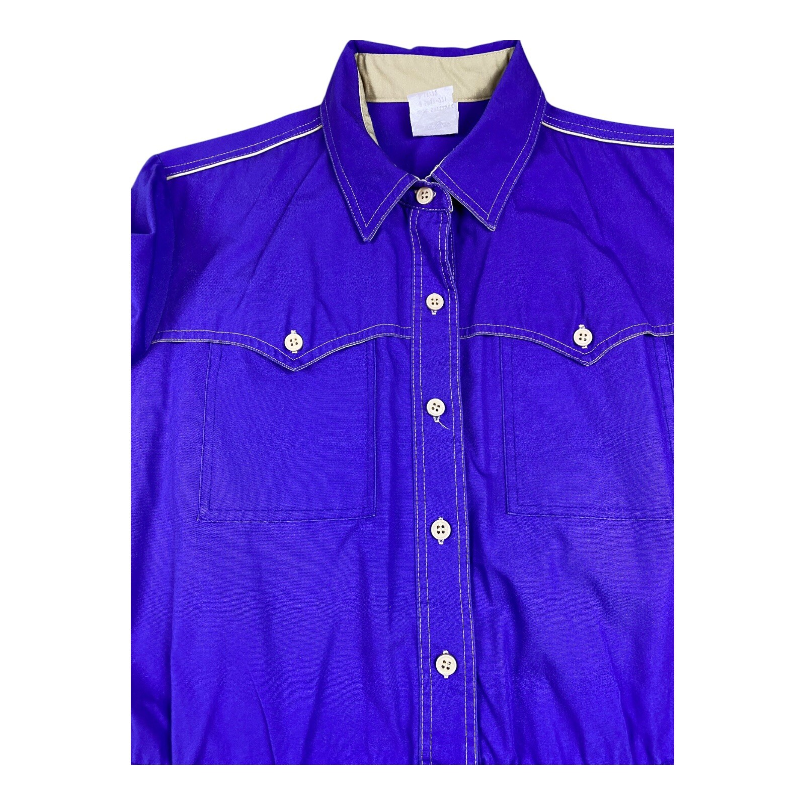 VTG 70’s Shirt Dres 11/12 Purple Western Cinched Waist Utility Pockets Thick