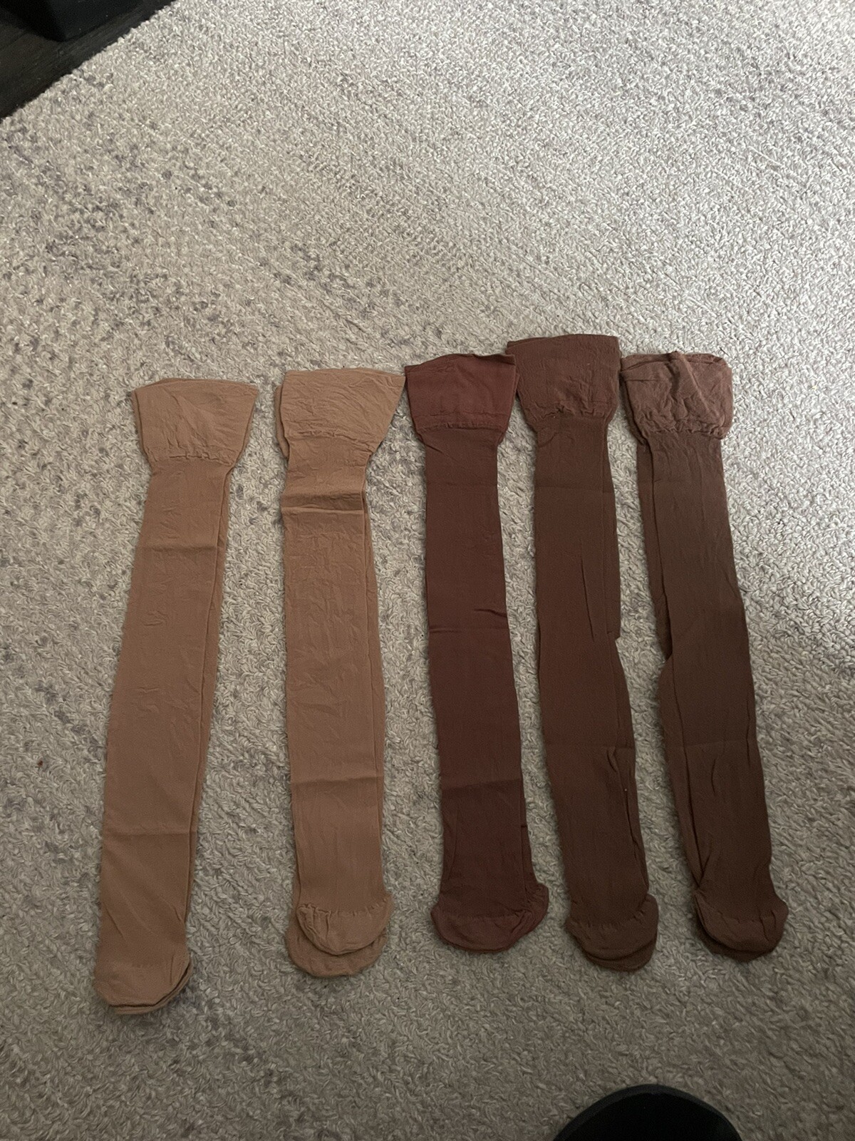 5 Pair Vintage garter stockings 2-beige/3 coffee Mesh one size 8 1/2-11