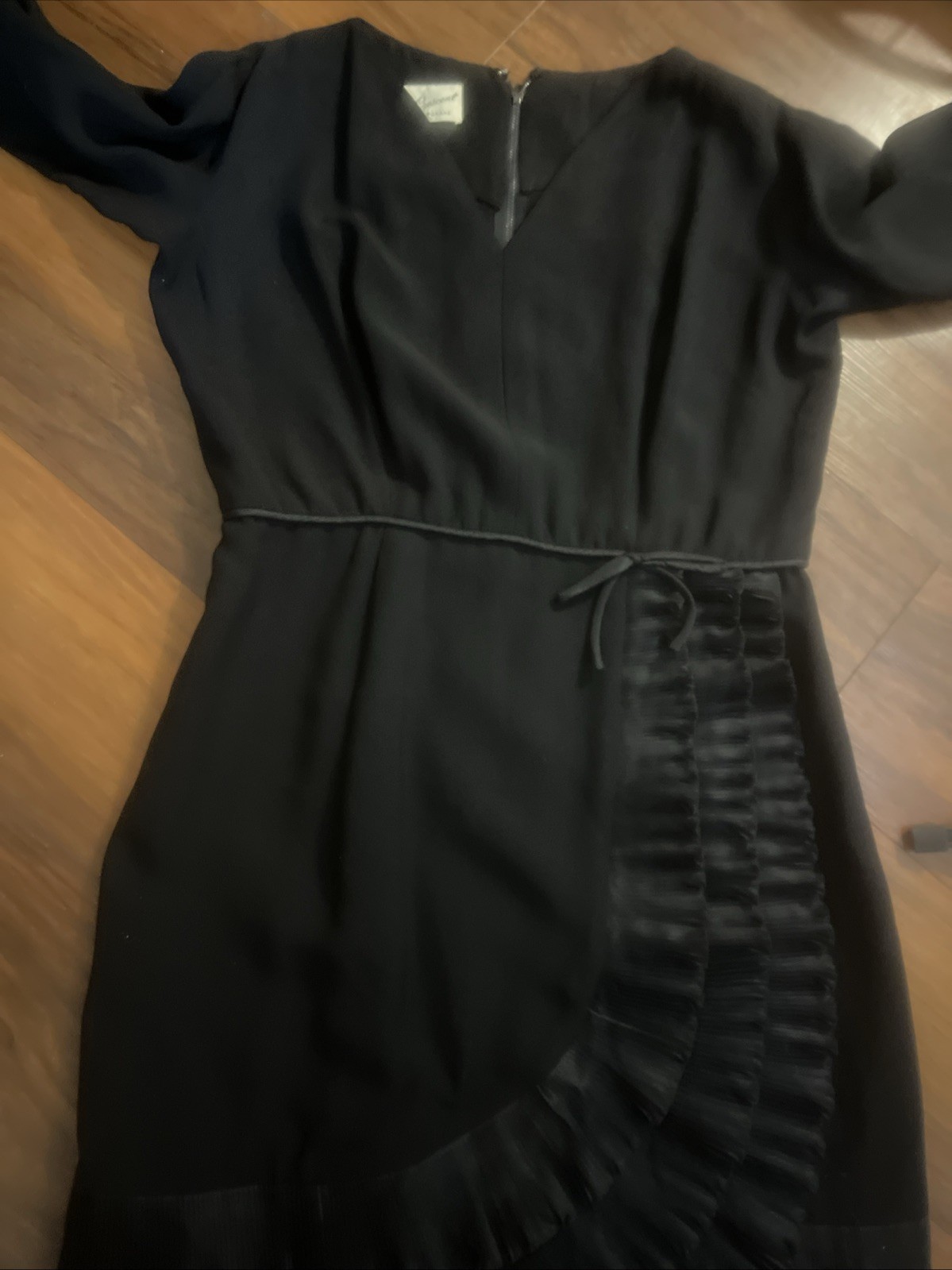 Vintage The Crescent Spokane Black Ruffle Cocktail Dress ILGWU Union Made
