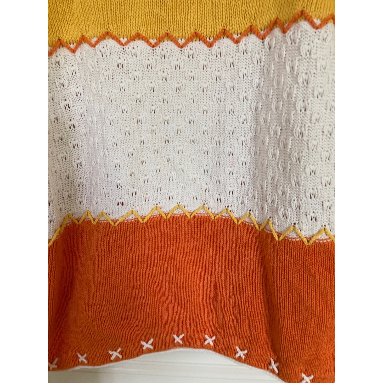 Vintage BellePointe Sunburst Zip Cardigan Sweater XL Yellow Orange White Ramie