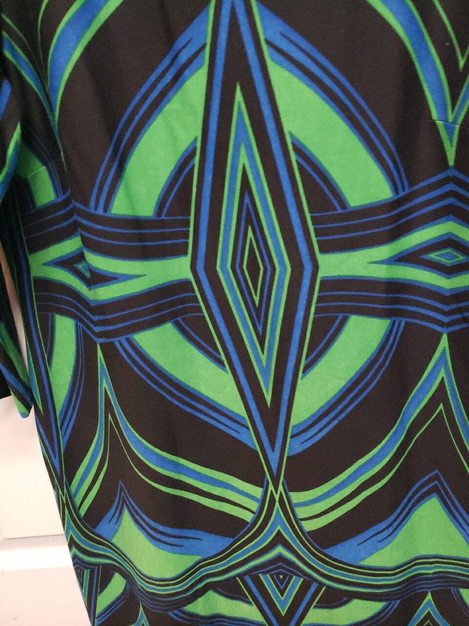 Vintage 90’s Dress Size 12 J. Taylor Green Blue Geometric 3/4 Sleeve Zipper Back
