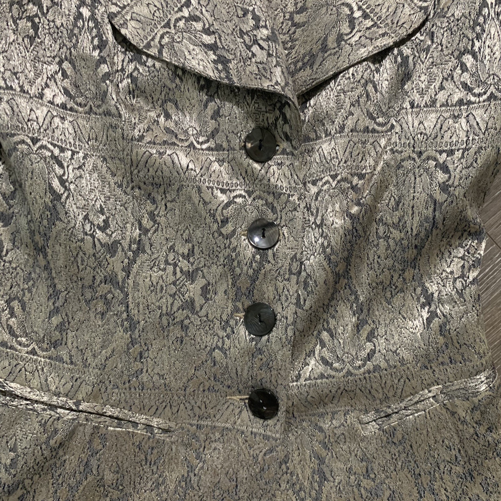 Vintage Nina K Silver Rayon Brocade Blazer Jacket Sz 4