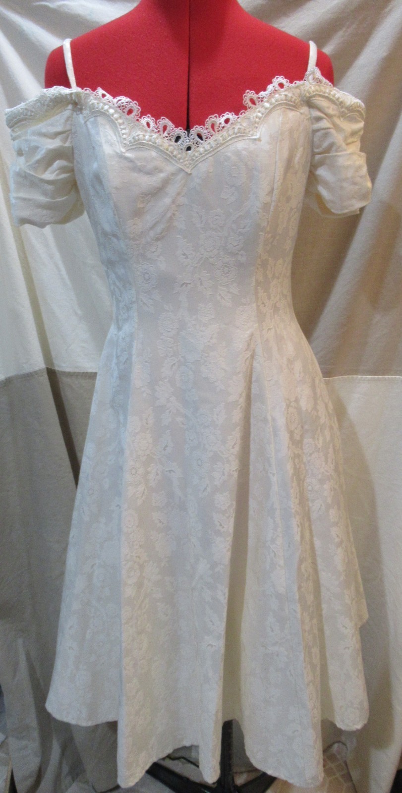 Vintage 80s party dress, white brocade, Karen Lucas for Niki, size S?