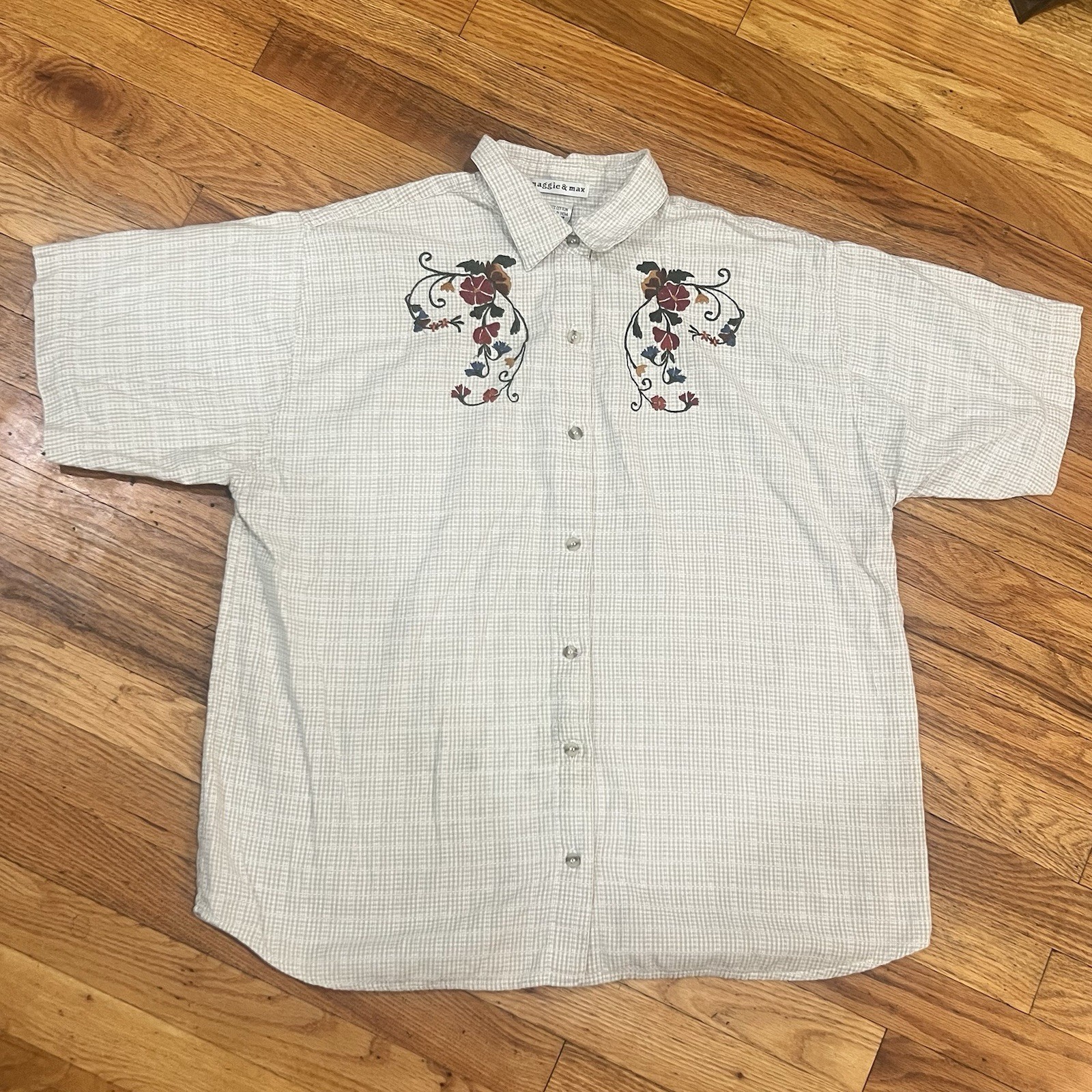 Vintage 90s maggie & max Embroidered Button Up Shirt Womens 1X Cottagecore