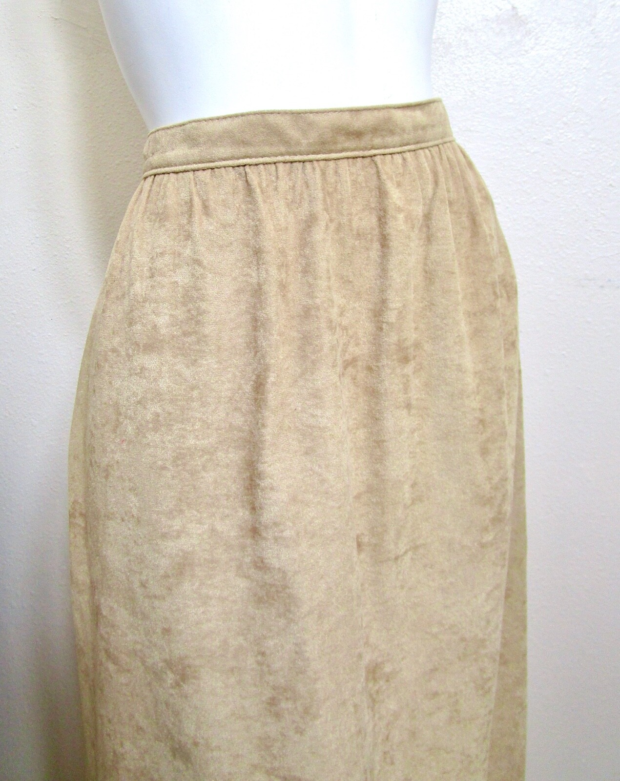 Vintage Mid Century 70s Faux Suede Knee Length Skirt Mono Khaki Farah S 25 26