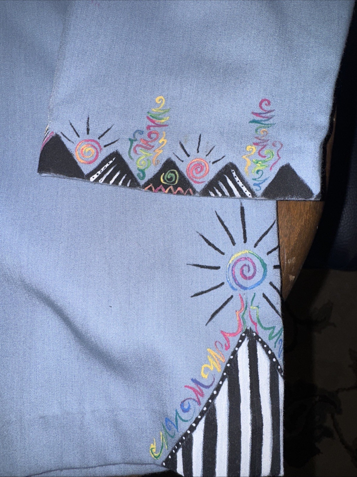 Vintage Esprit Hand painted Baby Blue Unisex Blazer, Sz Small, Folk Art