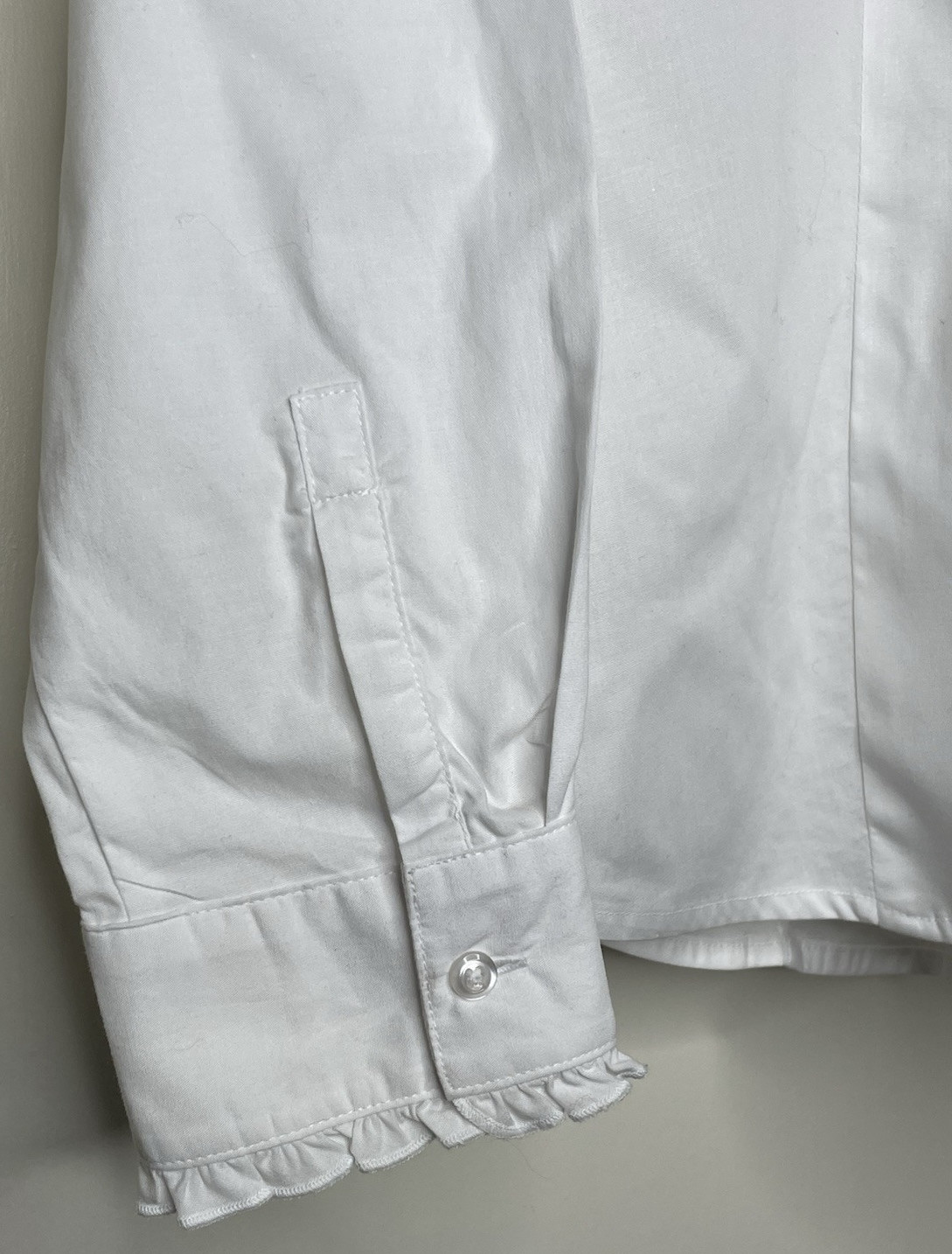 Vintage Chadwick’s Size 10 Stretch Button Down L/S White Ruffle Shirt Top