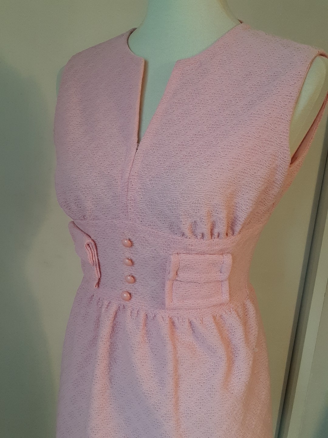 Vtg 60s70s Mod Gogo Mini Party Dress Pink Textured Sz9 Petite Carol Brent