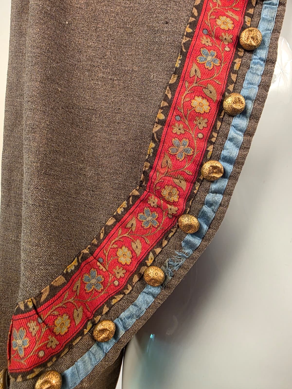 CIVIL WAR 1860’S WOOL CUTAWAY ZOUAVE JACKET W FLORAL PRINT COTTON EDGING