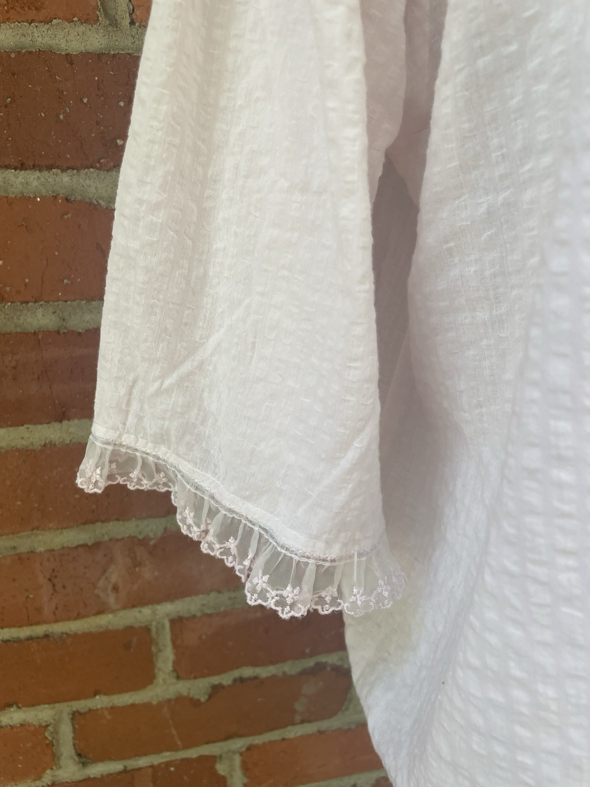 Vintage White Pink Cottagecore Seersucker Lace Dainty Sleep Topper Shirt Wrap