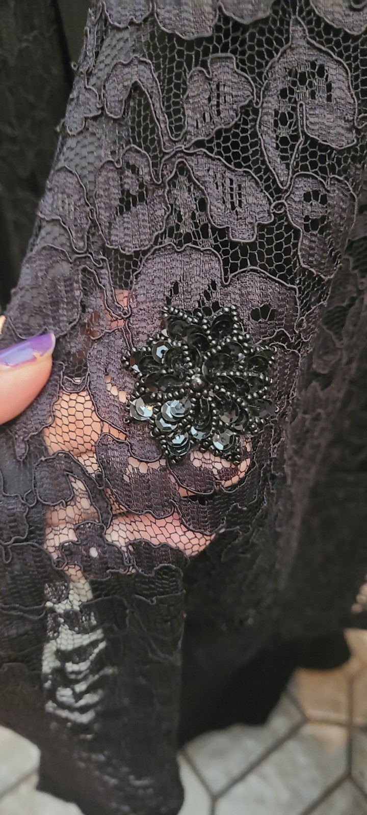 Chez California Vintage Black Lace Sequin Formal Jacket & Dress Set sz 24/54