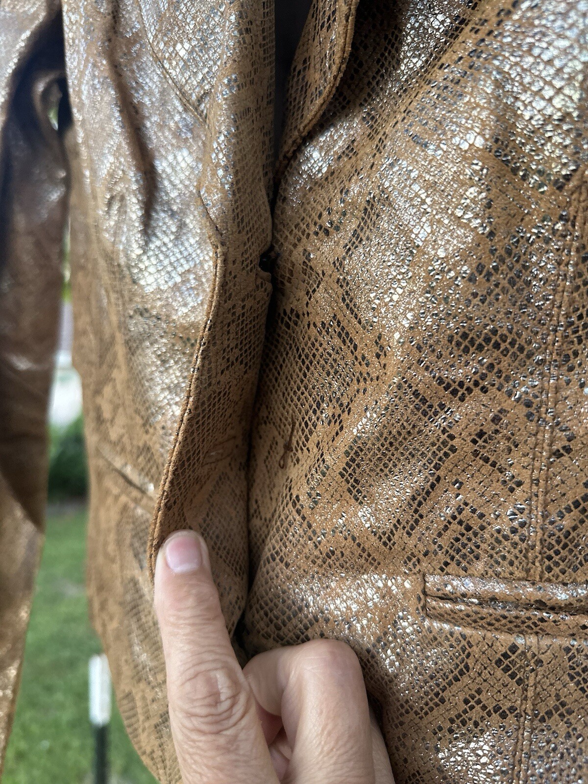 Vtg 90’s Designer Vakko Blazer Leather Jacket Metallic Snake Print Mustard Sz8