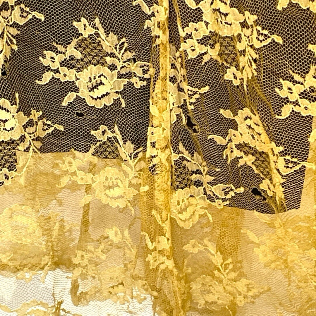 Vintage Sheer Yellow Crinkled Lacy Maxi Dress by Alexander Brown Whimsigoth 1990