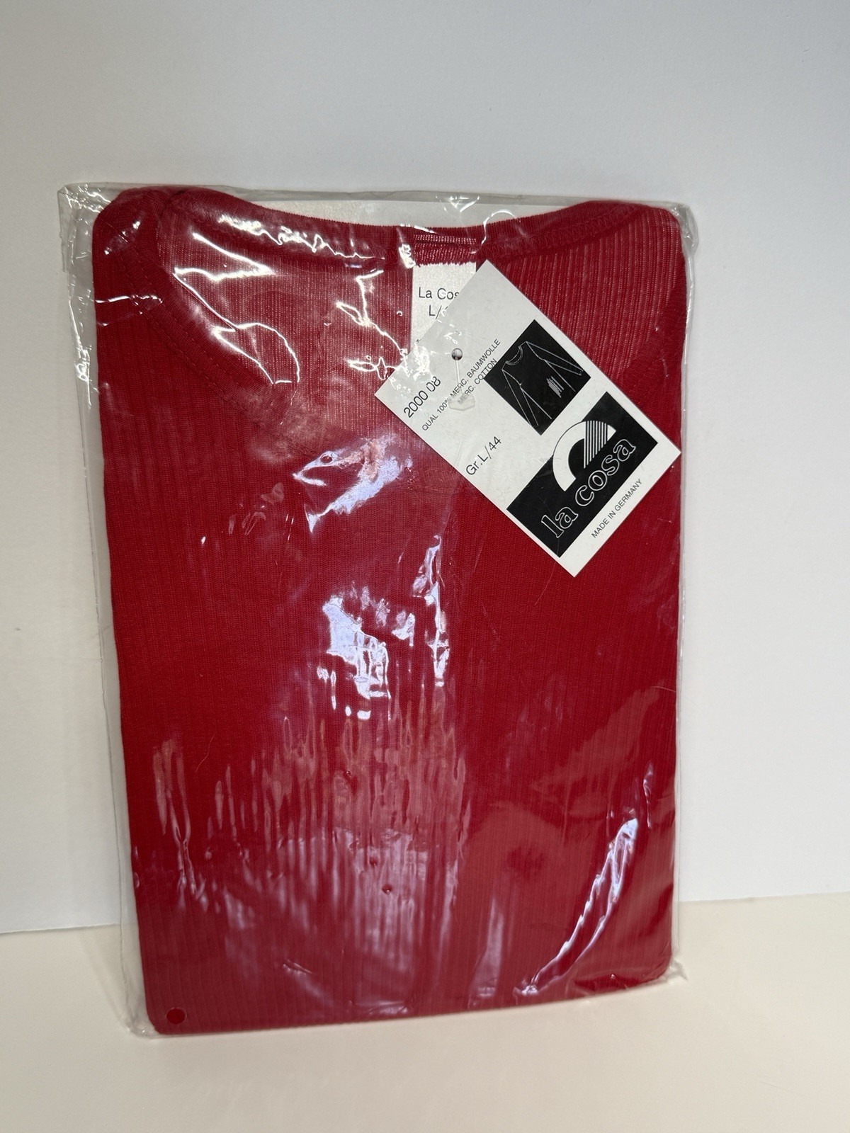 Vintage La Cosa Red Ribbed Cotton Long Sleeve Top Made in Germany Deadstock L 44