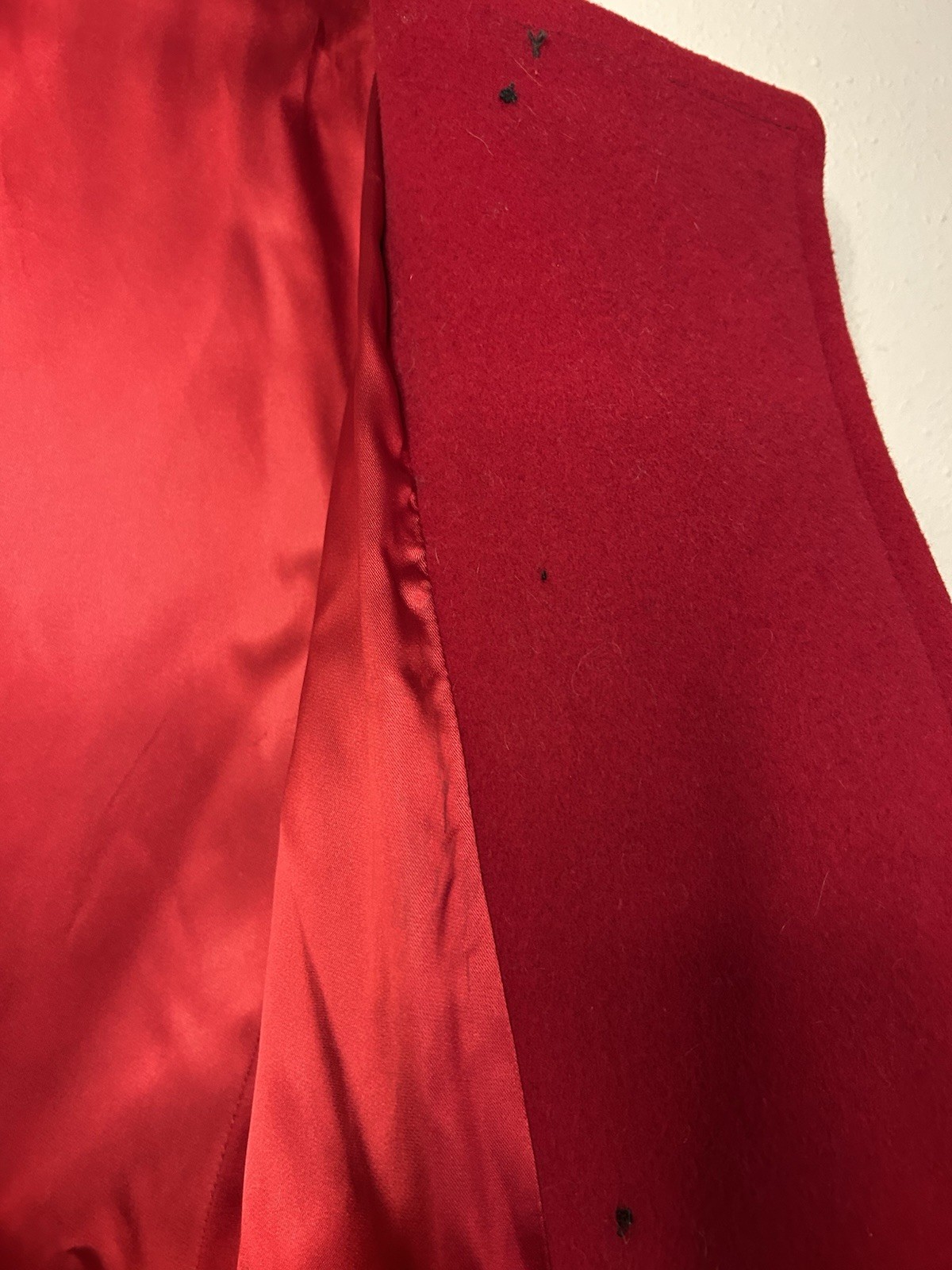 Vintage 1940s Central Park Forstmann Fabrics Wool Navy Dark Red Coat Tie Neck