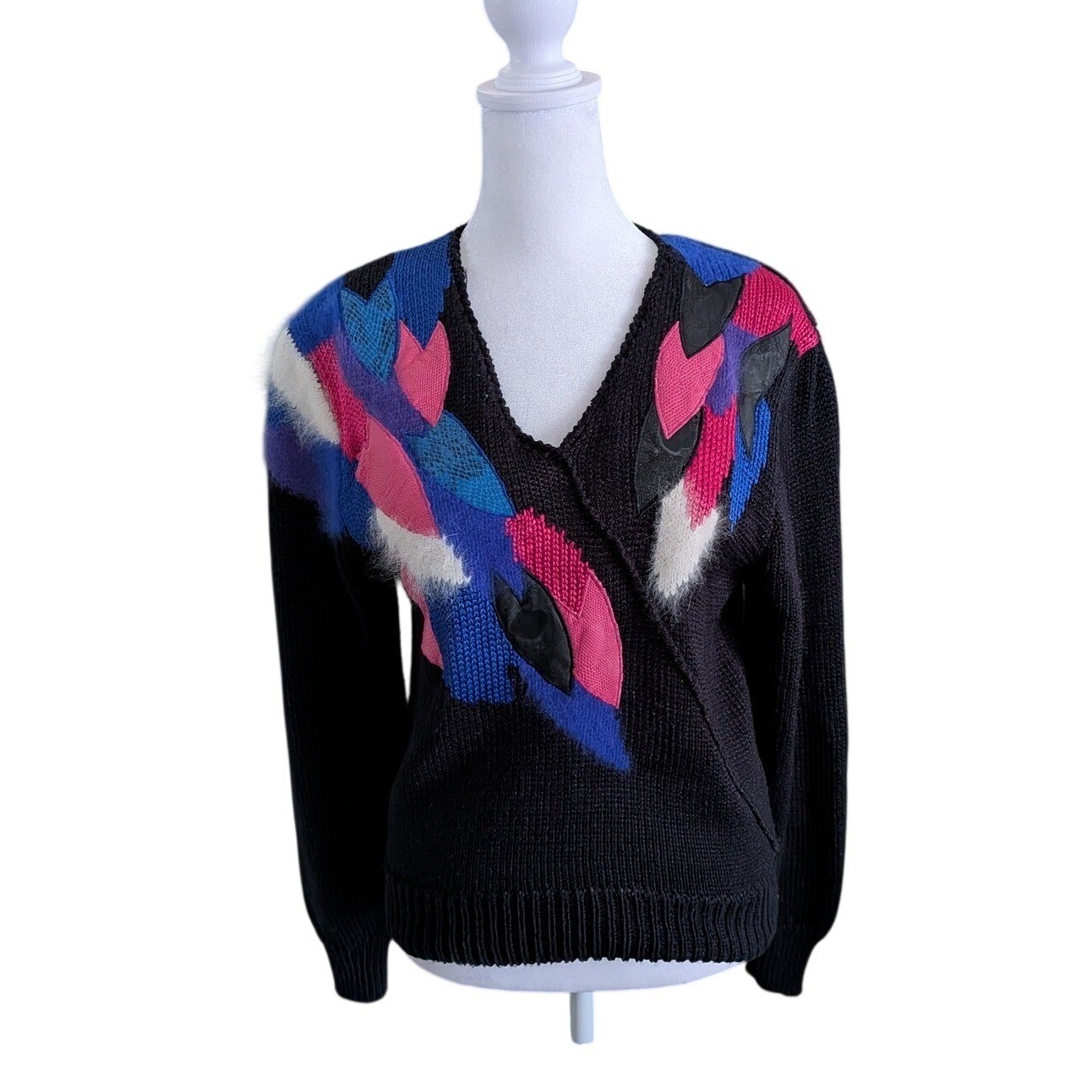 Vintage Lauren Cole Petites 80s Abstract Mixed Media Angora Sweater Small