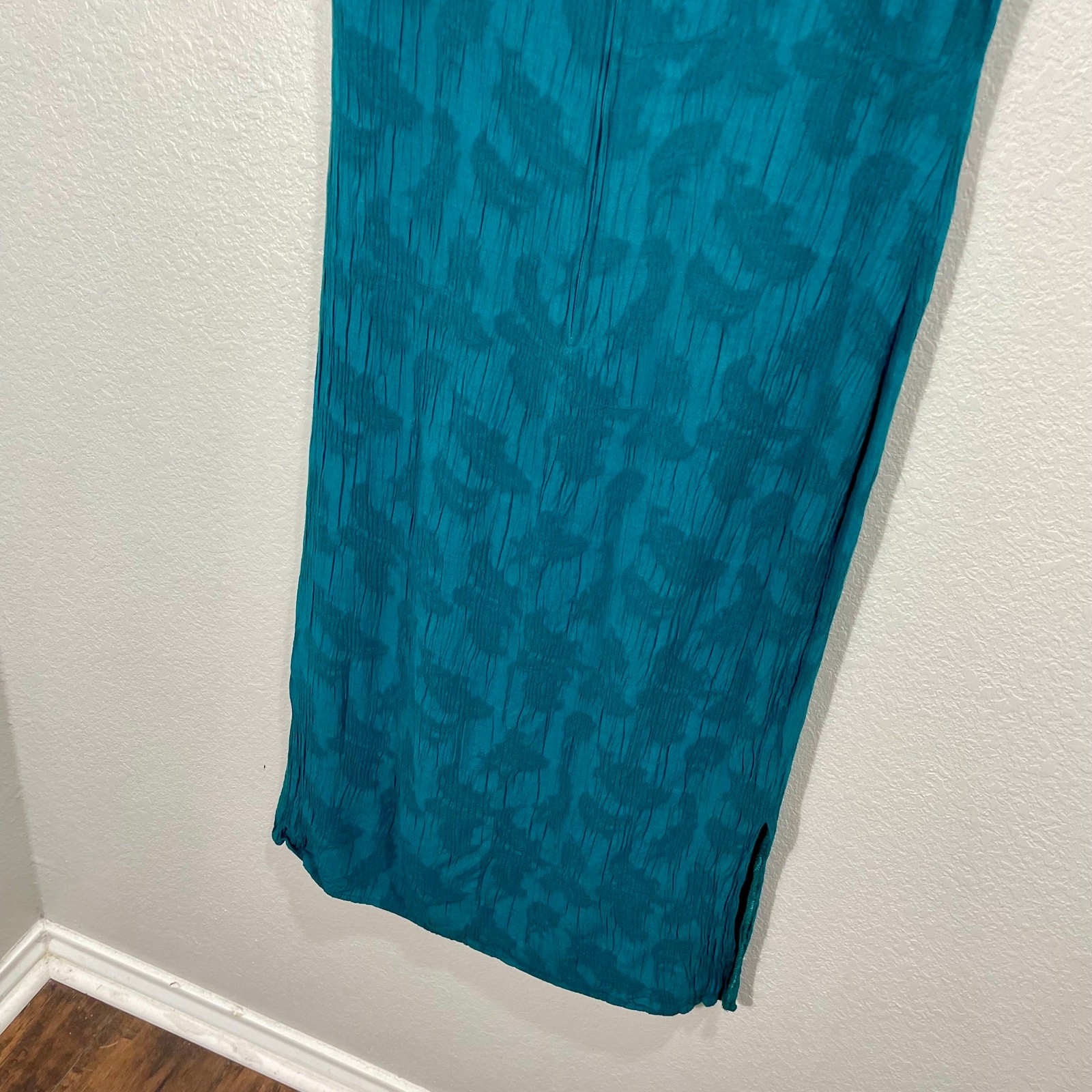 Vintage 1990s Molly Malloy Jacquard Sheath Rayon Midi Dress Teal Blue Size Large