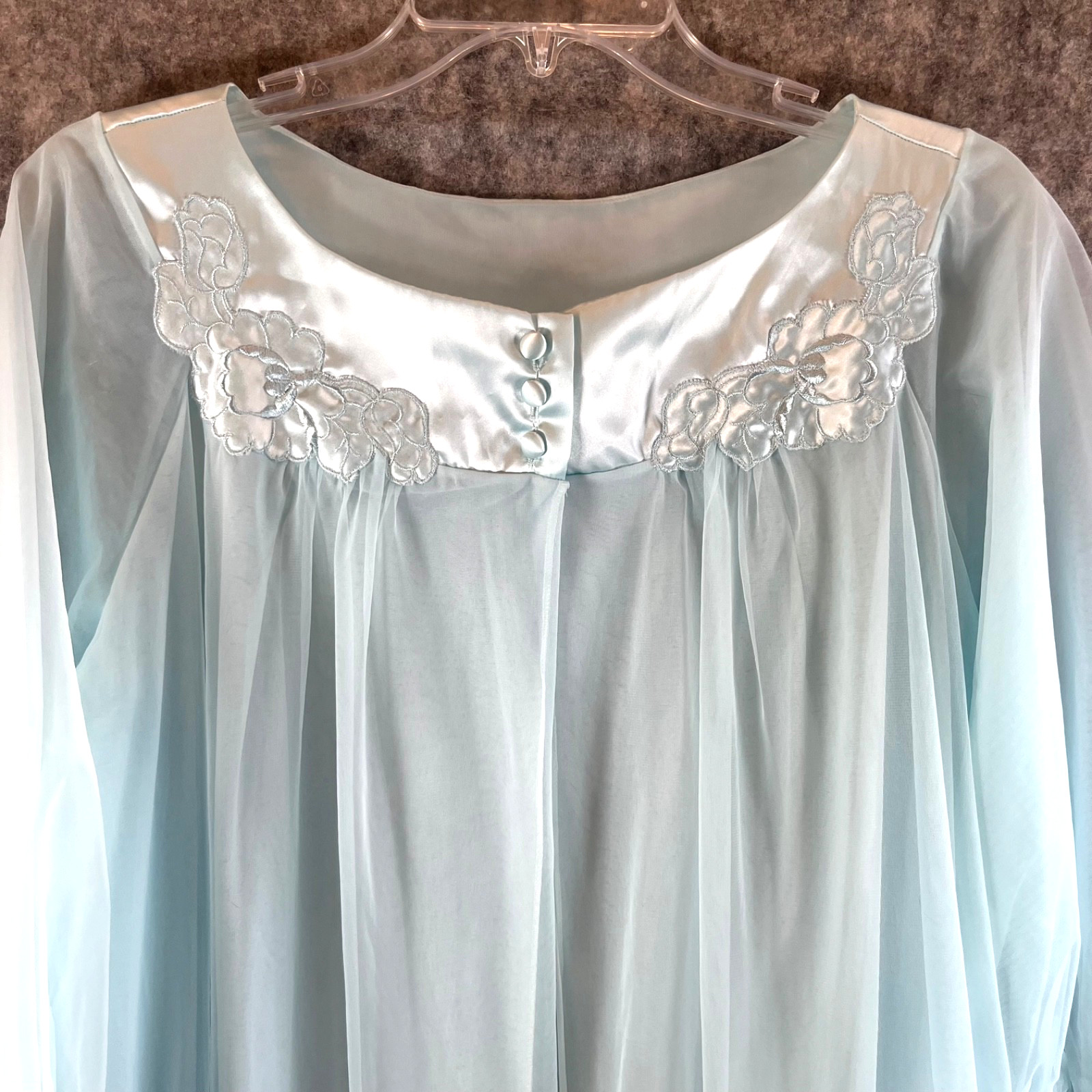 Vintage Gossard Artemis Peignoir M Sheer Robe Floral Nylon BLUE 60s 70’s EUC