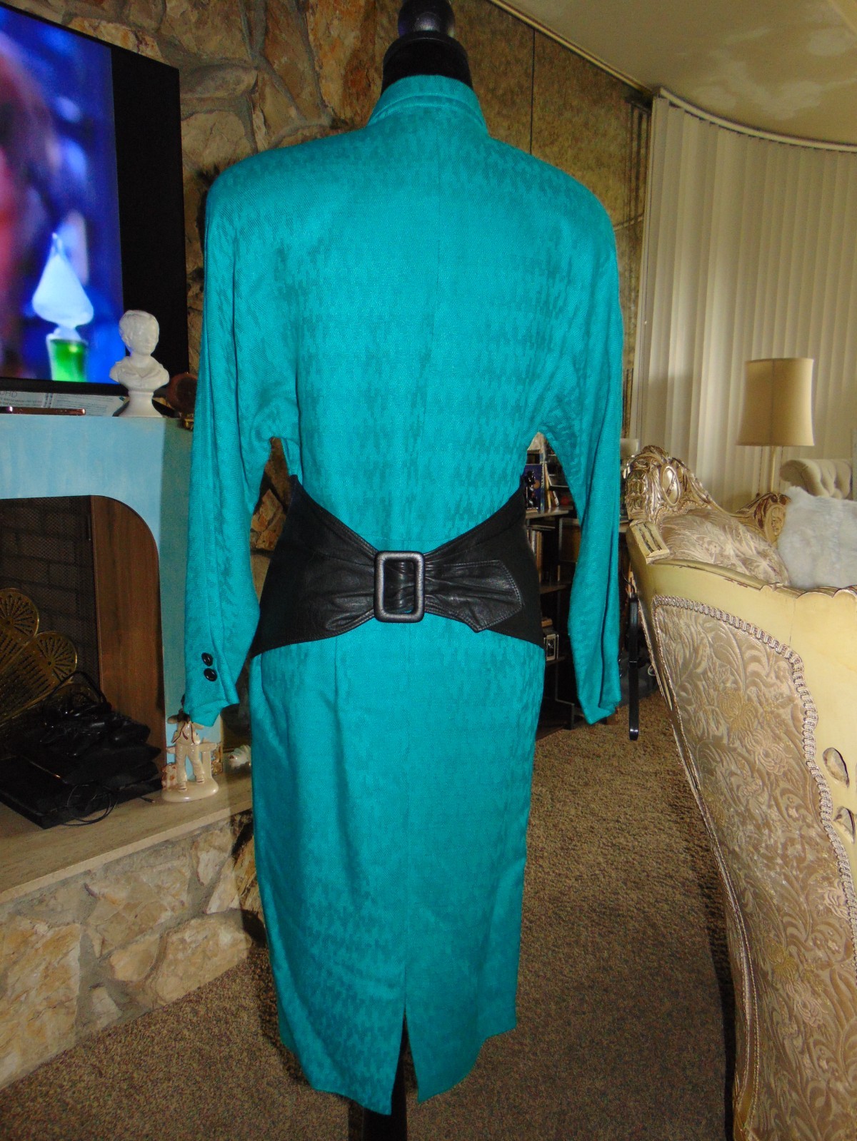 Vintage 80s NAFTA – LINE Dress France Fitted Secretary Geek Green Black 38/8 US