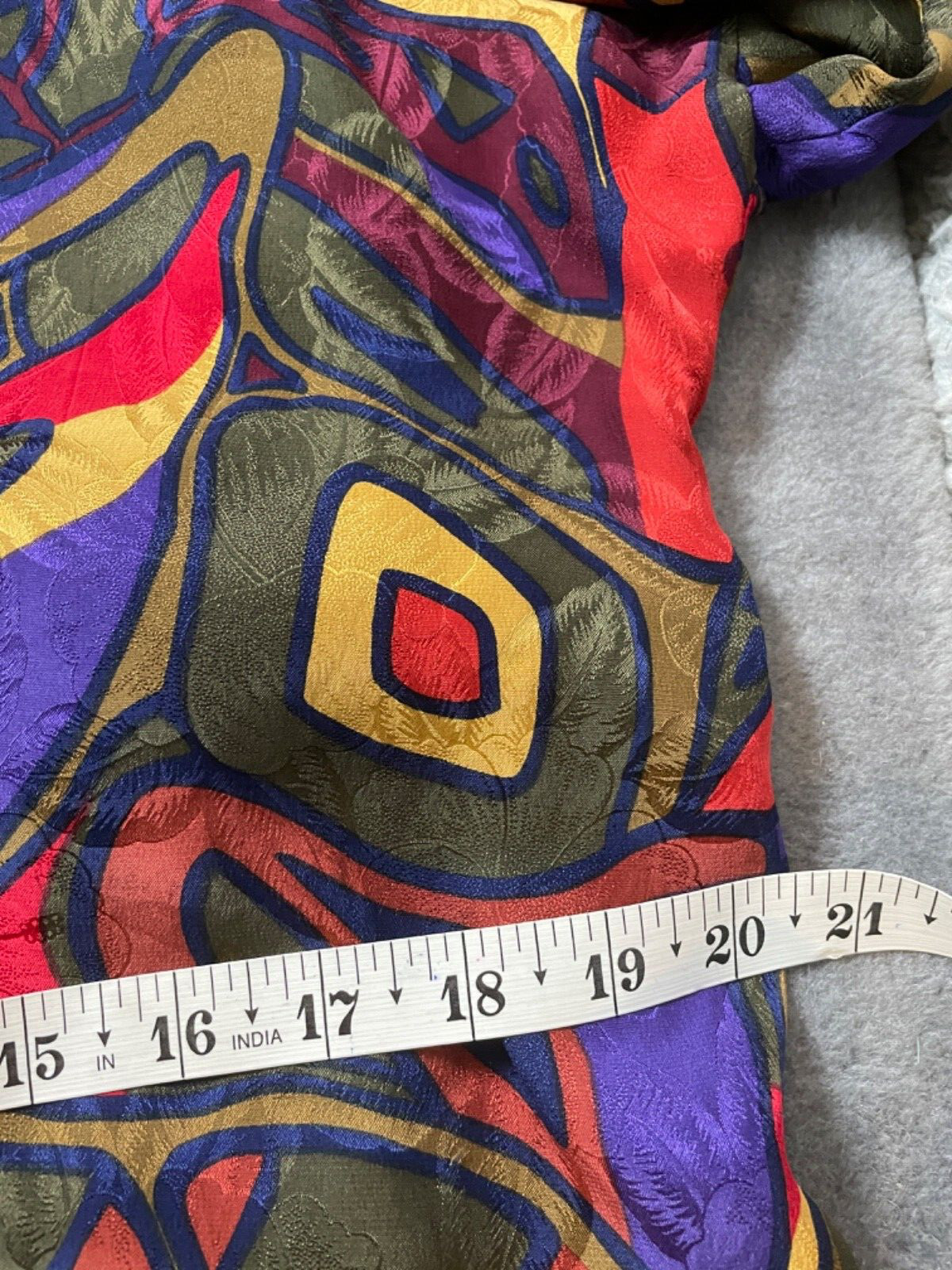 Vintage Carol Mignon Silks Dress 10 Multicolor Abstract Buttons Shift Tie VTG
