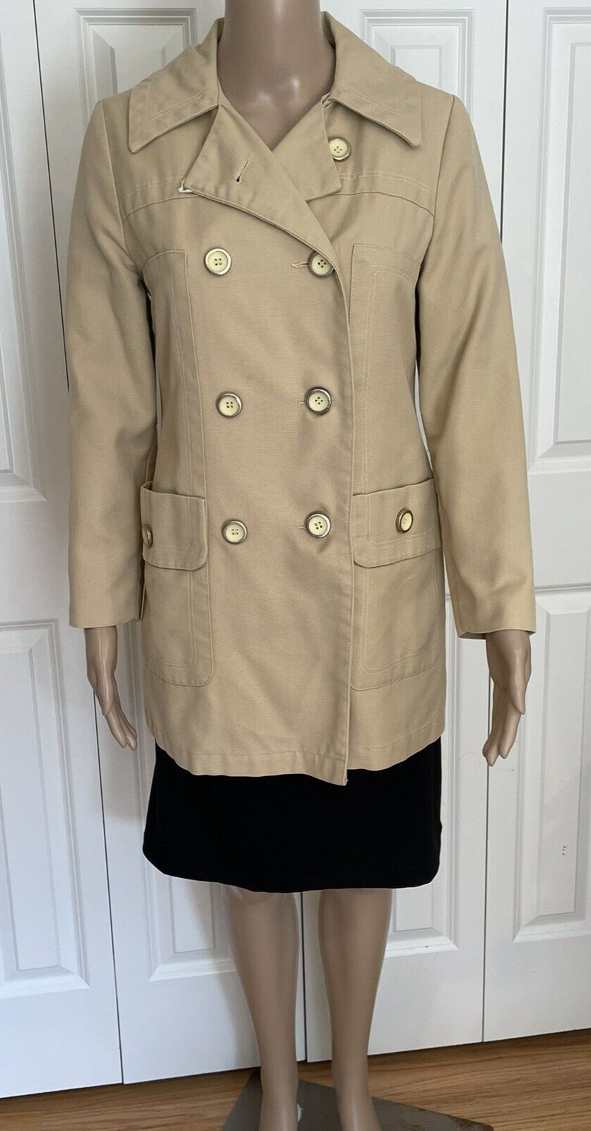 Vintage Jerold Outer Banks Collection XS Beige Double Breasted Lined Jacket Coat