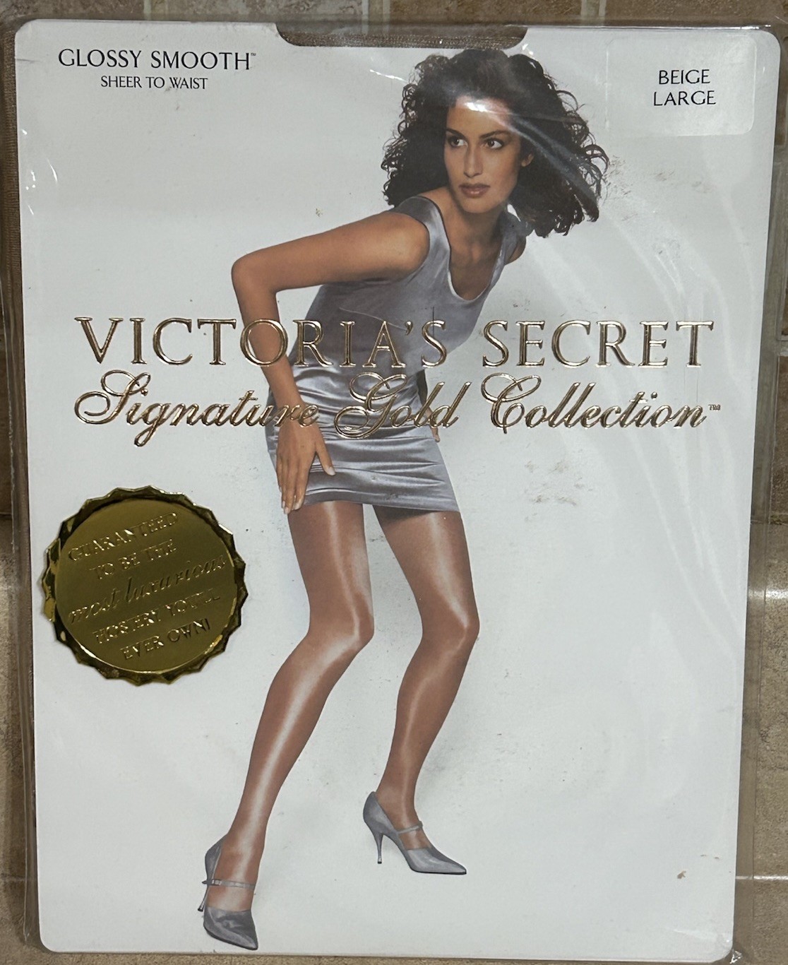 Vintage Victoria’s Secret Signature Gold Collection Hosiery Large Beige NIP Rare