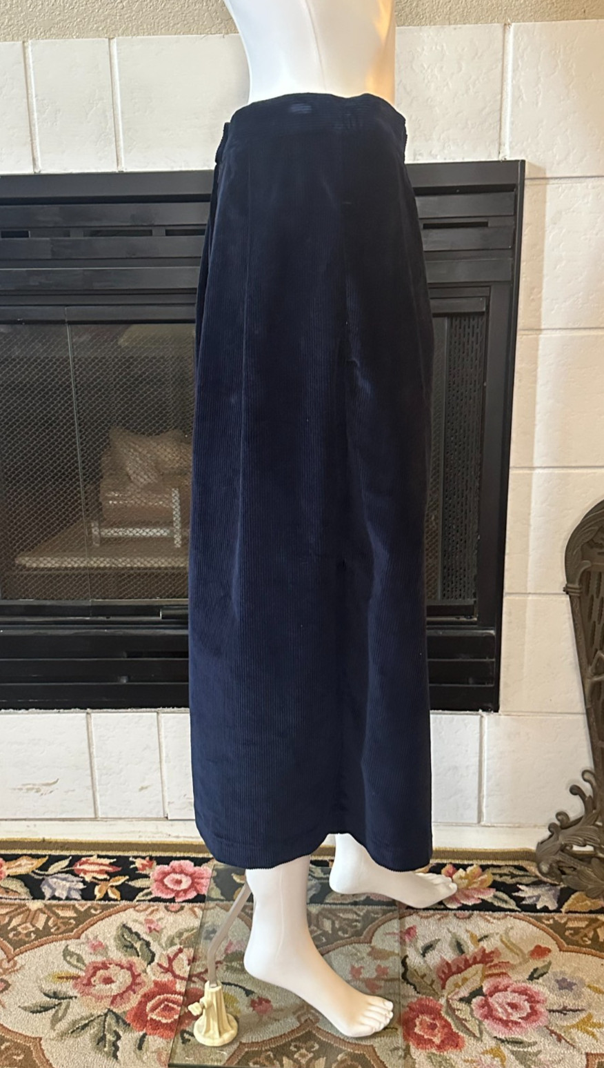 Vtg Calvin Klein Blue Corduroy Straight Below Knee Skirt Slit size 12