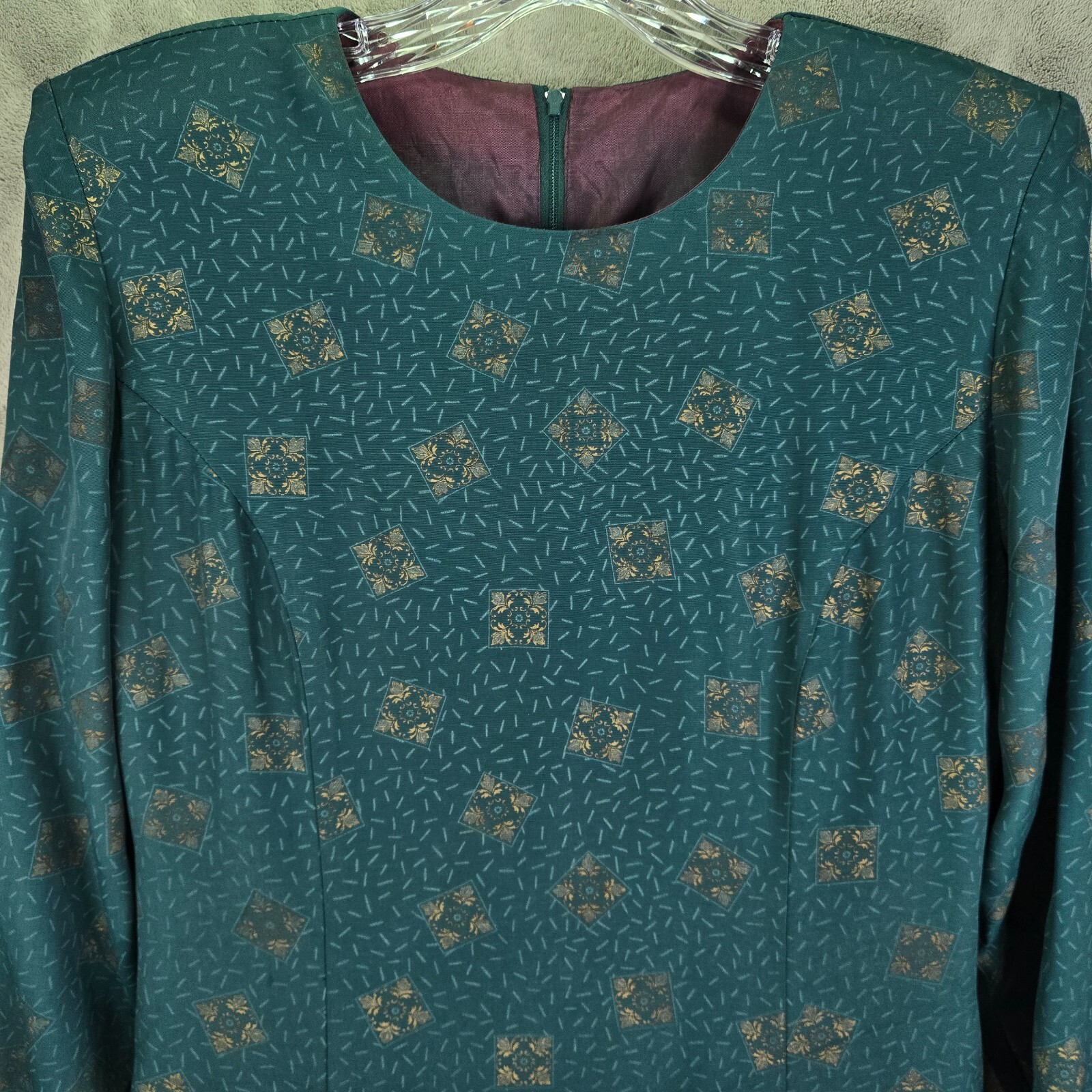 Vintage Michael B Ltd 80s Suit Dress Womens 10 Green Gold Buttons Shoulder Pads