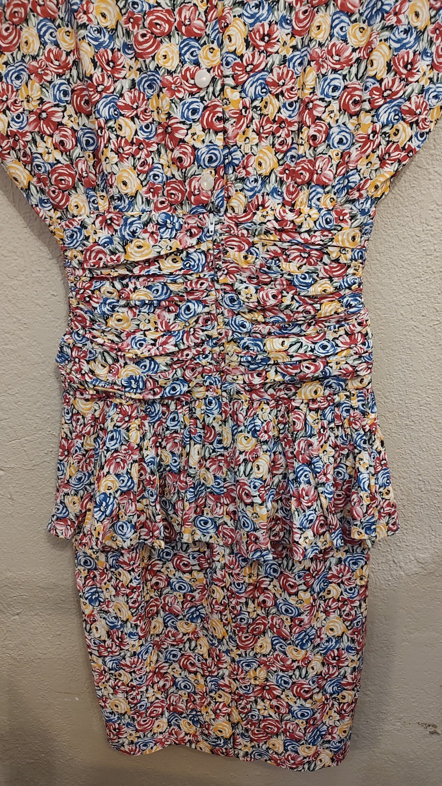 VTG 80s Jane Singer Rayon Floral Dress size 10 Drop Waist Ruffle Peplum USA Made