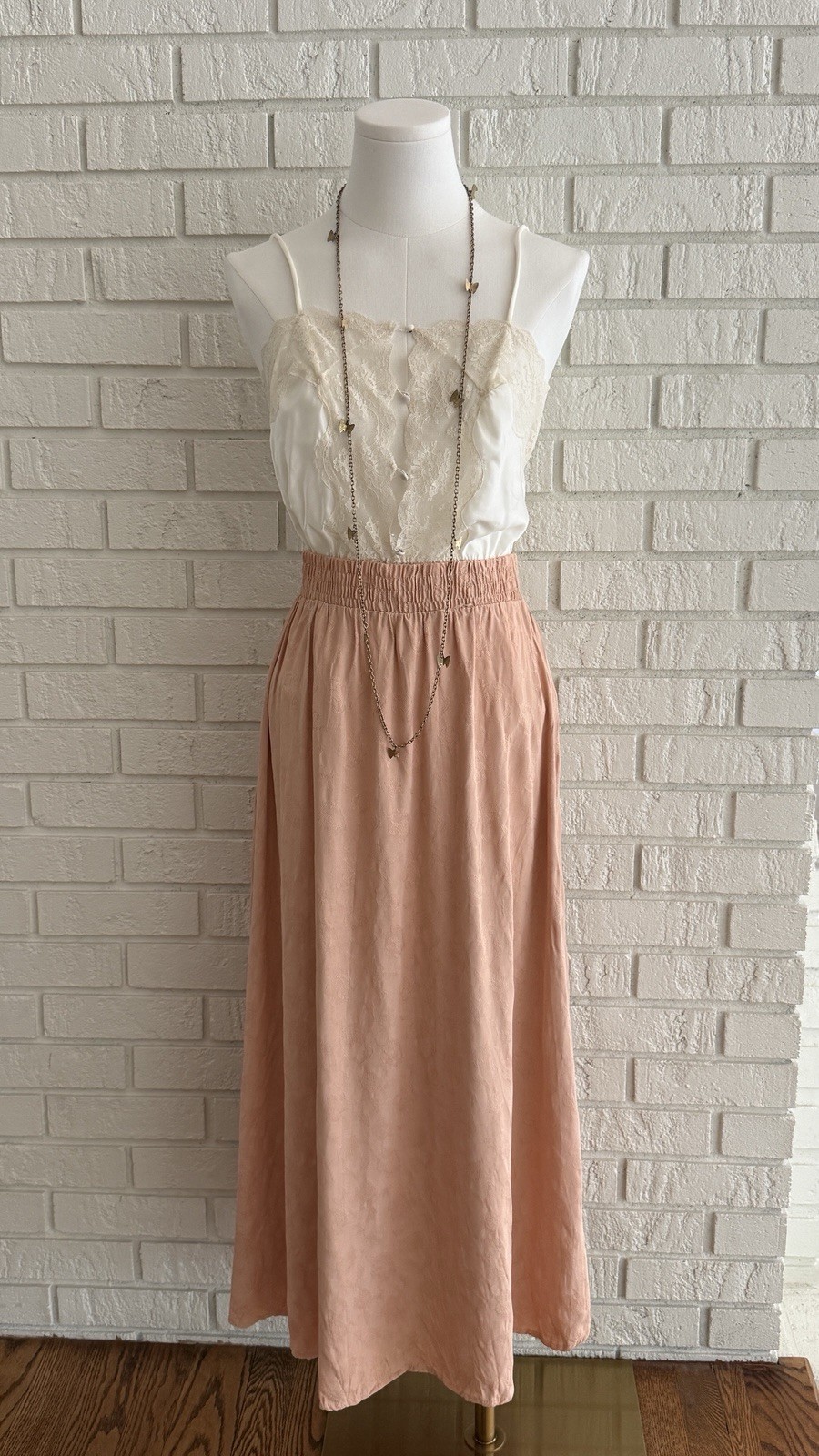 VTG Peach Floral Jacquard Brocade Skirt Set XS S Cottagecore Coquette Rose USA